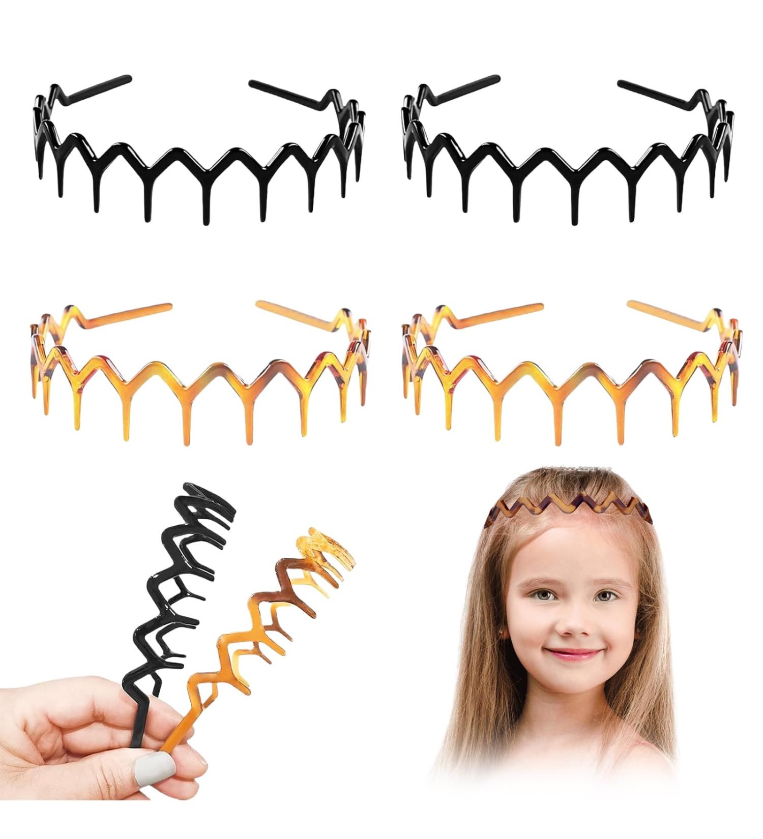 Ruzister 4 Pieces Zigzag Headbands Classic 90s Plastic Headband with Teeth Wavy Comb Headband for Women and Men Shark Tooth Headband - Buy Online on SooperMarket.com