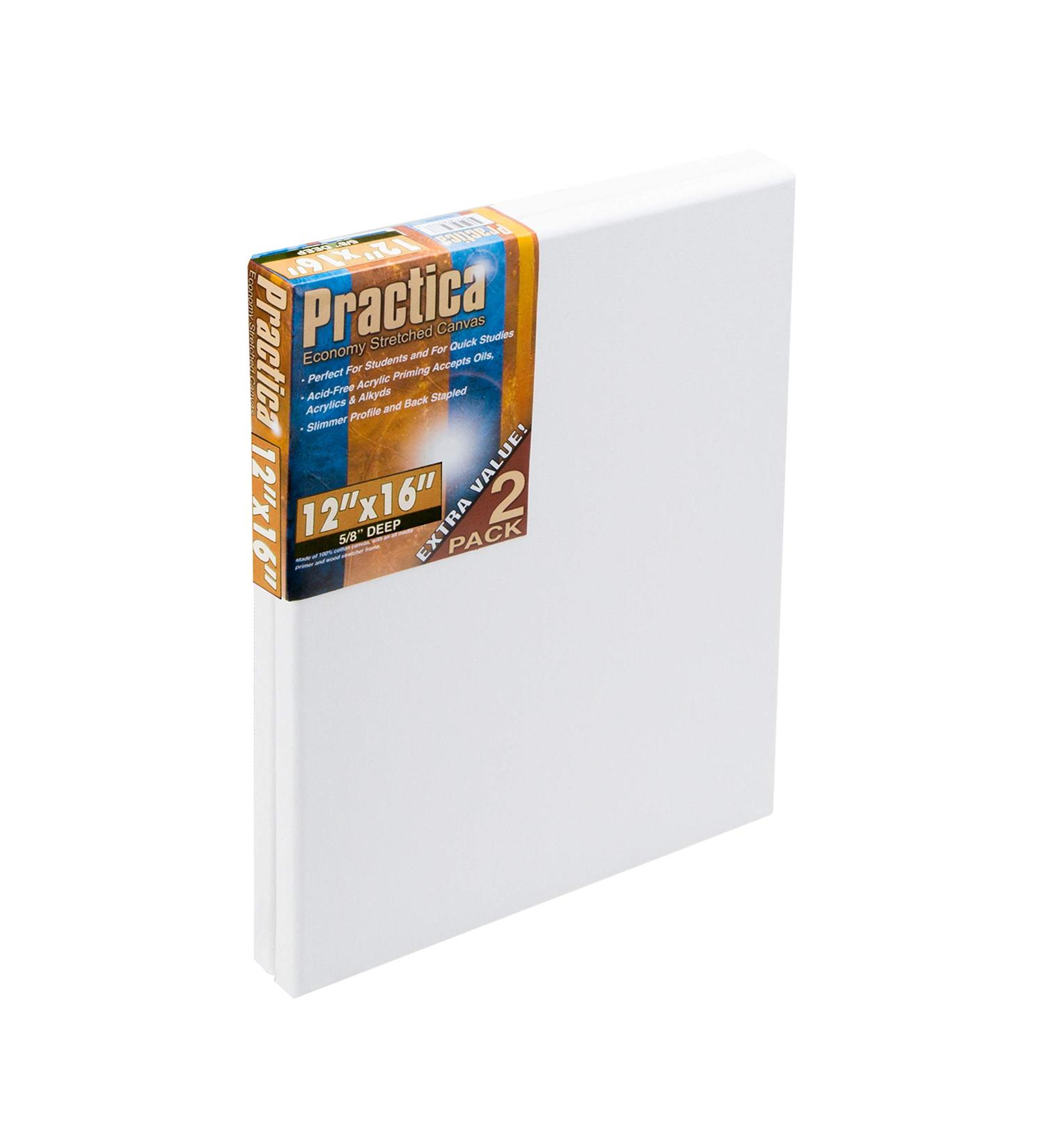 Practica Economy Stretched Cotton Canvas 12x16 - 2-Pack - Acid-Free Acrylic Primed for Acrylics, Pastels, Graphite & More - Buy Online on SooperMarket.com