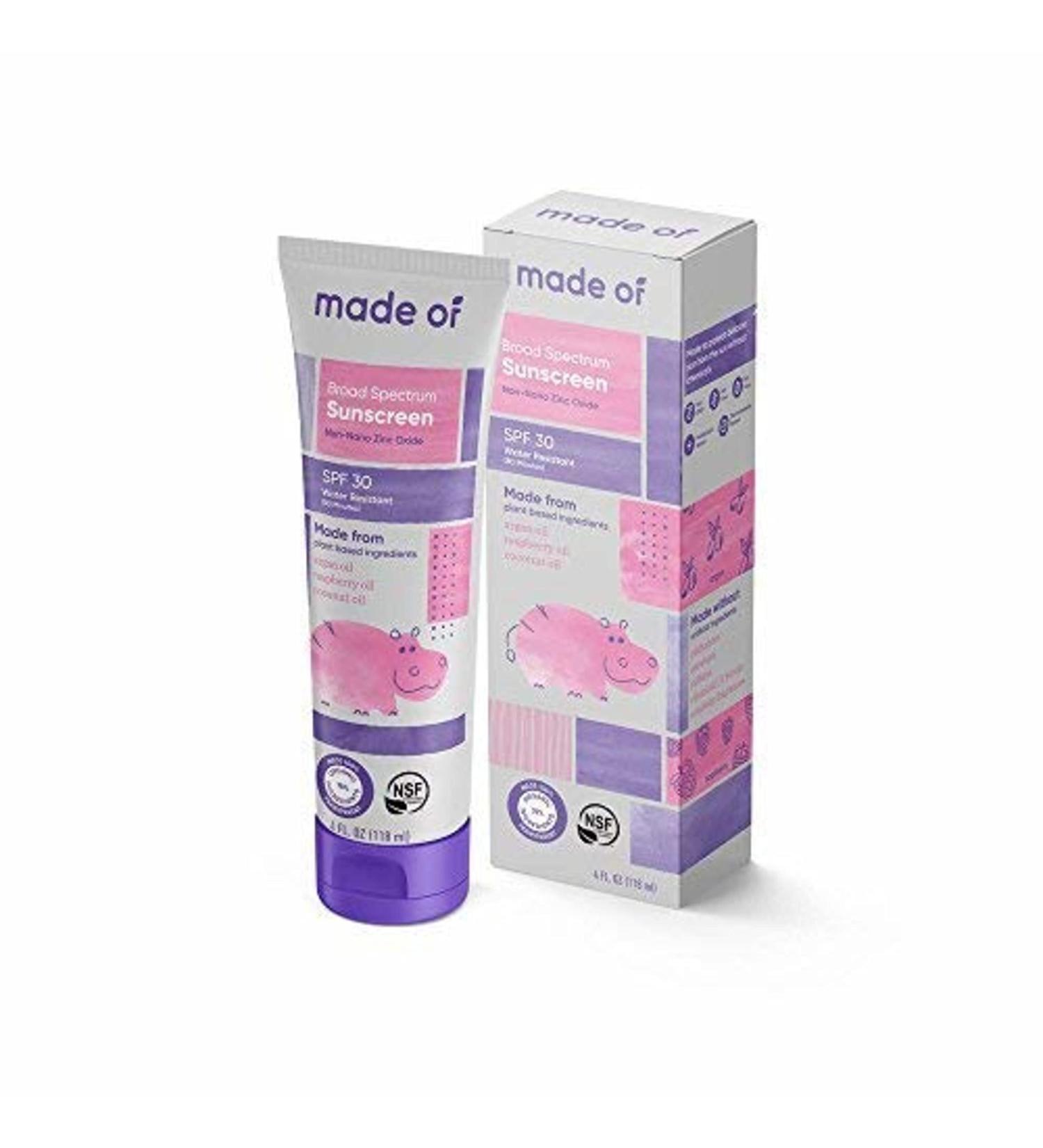 MADE OF Baby Sunscreen Organic SPF 30 - Zinc Oxide, EWG & NSF Organic Rated - Made in USA - 4oz, Fragrance Free - 1-Pack - Buy Online on SooperMarket.com