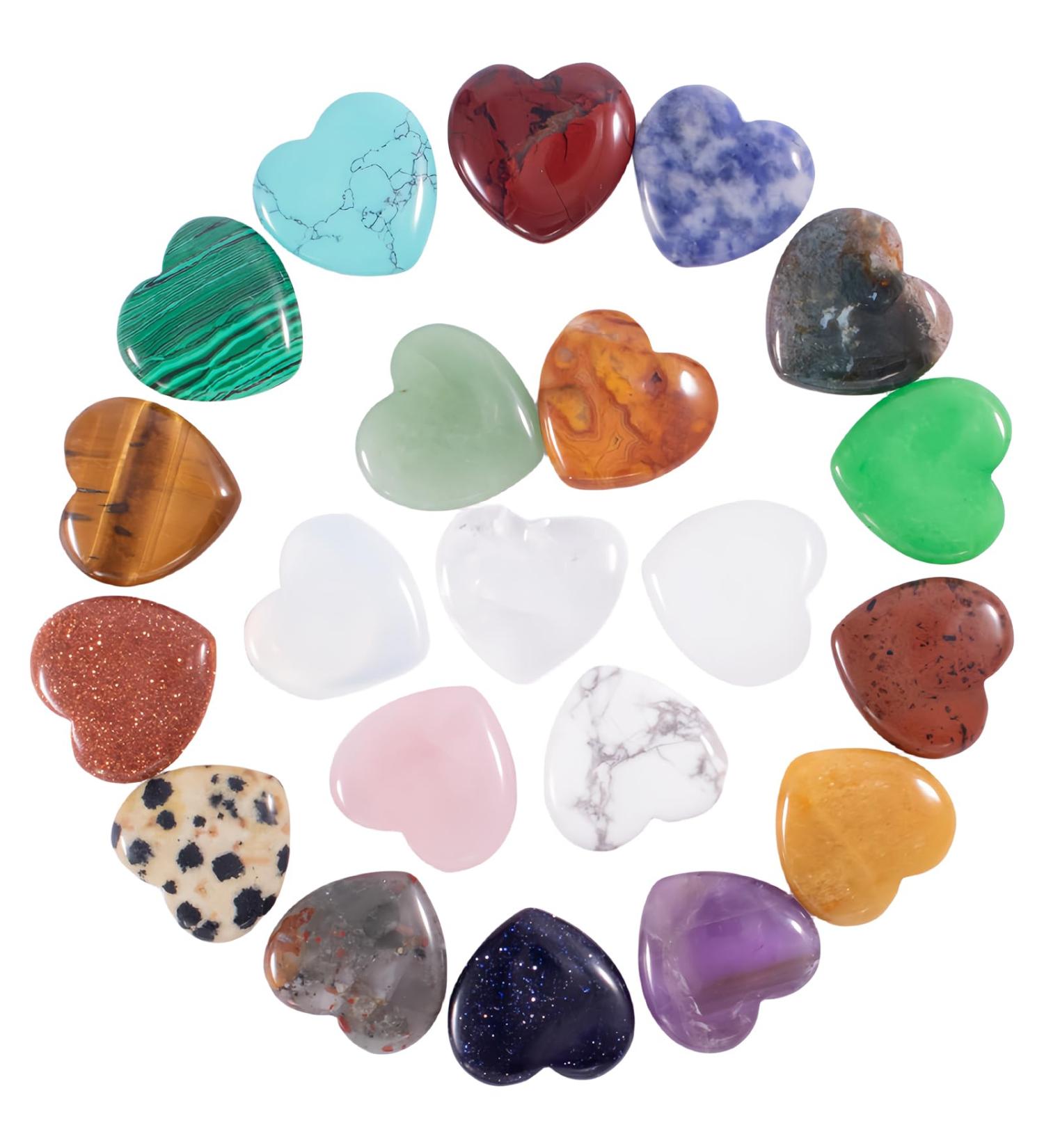Kioiner 20 Pcs Heart Shape Stones 2 cm Love Heart Healing Crystal Stones Natural Heart Worry Stones Chakras Stones for Women Yoga Witchcraft Meditation Stress Reiki Energy Balancing Home Decoration - Buy Online on SooperMarket.com