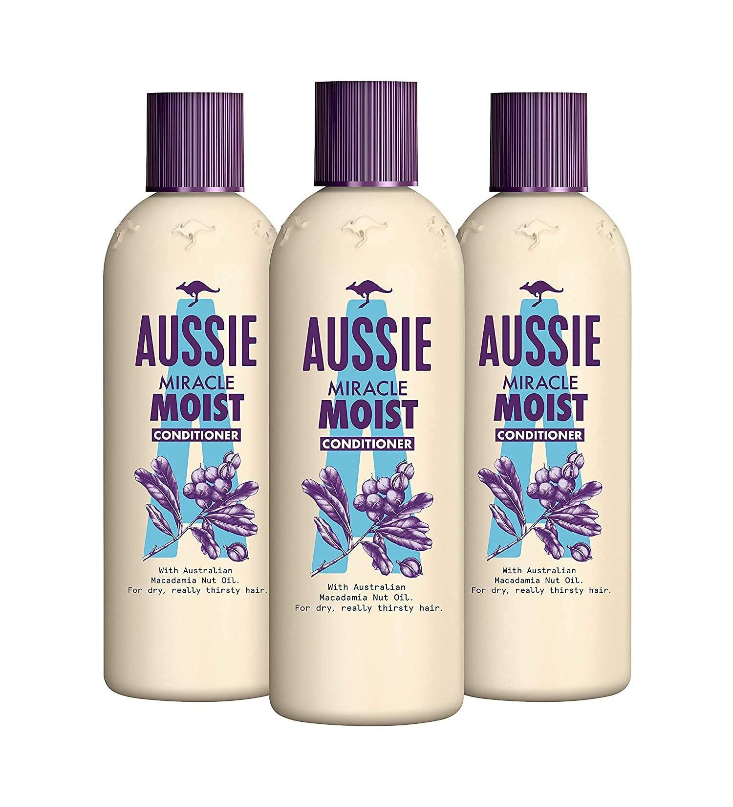 Aussie Miracle Moist Care 3-Pack | Hydrating Conditioner for Dry Hair with Macadamia Oil - 3 x 250 ml - Buy Online on SooperMarket.com