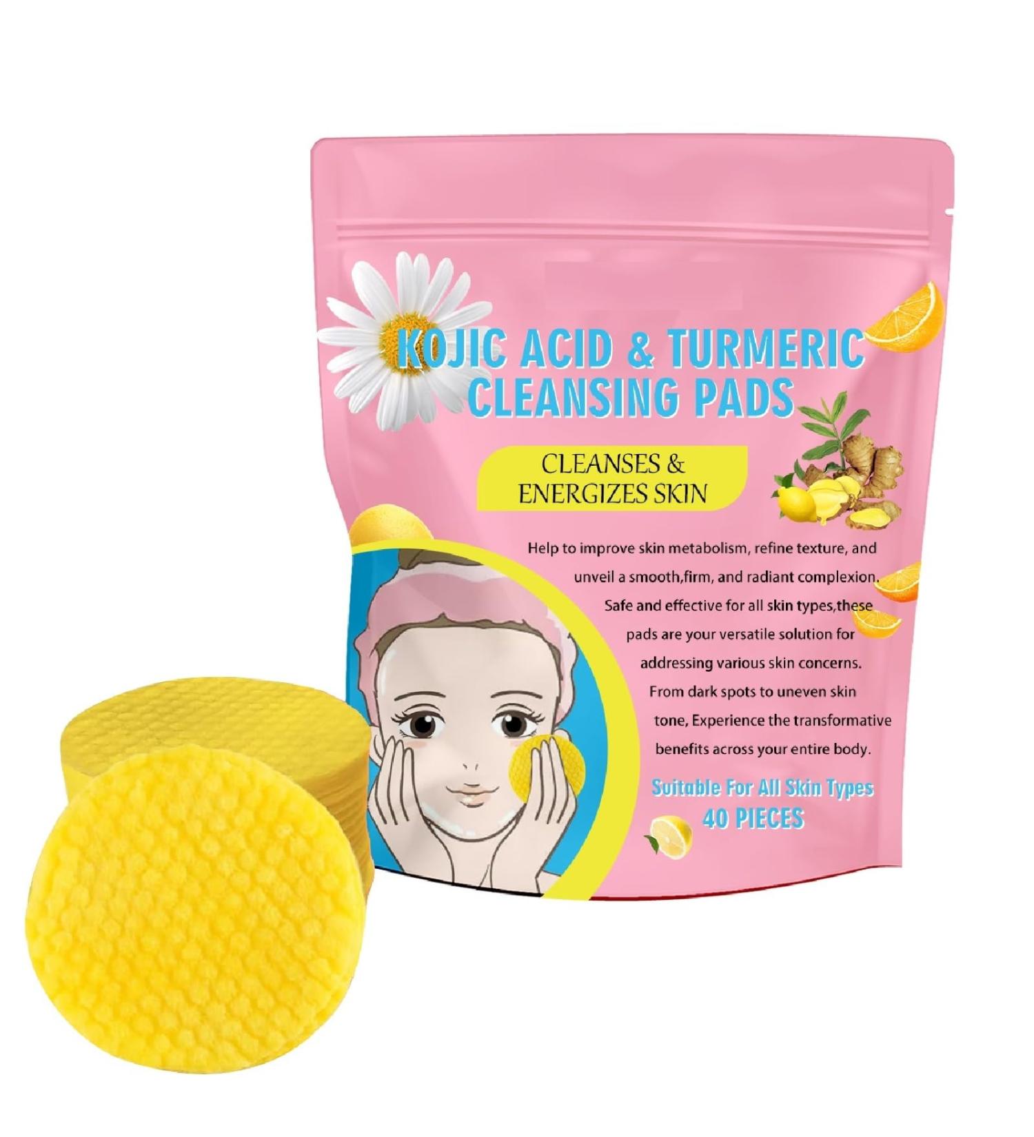 Turmeric Kojic Acid Cleansing Pads | Exfoliating Facial Sponges - 40 Count for Bright & Clear Skin - Buy Online on SooperMarket.com