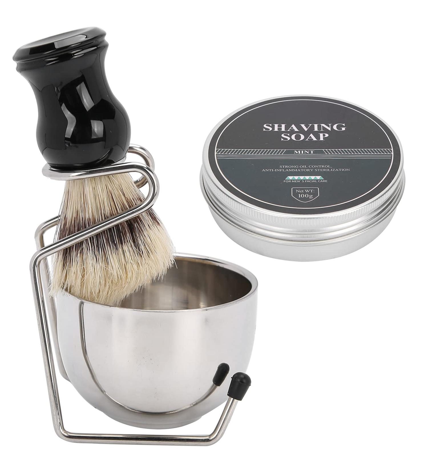4PC Men's Shaving Brush Set - Stainless Steel Rack Travel & Home Use Easy & Convenient - Buy Online on SooperMarket.com