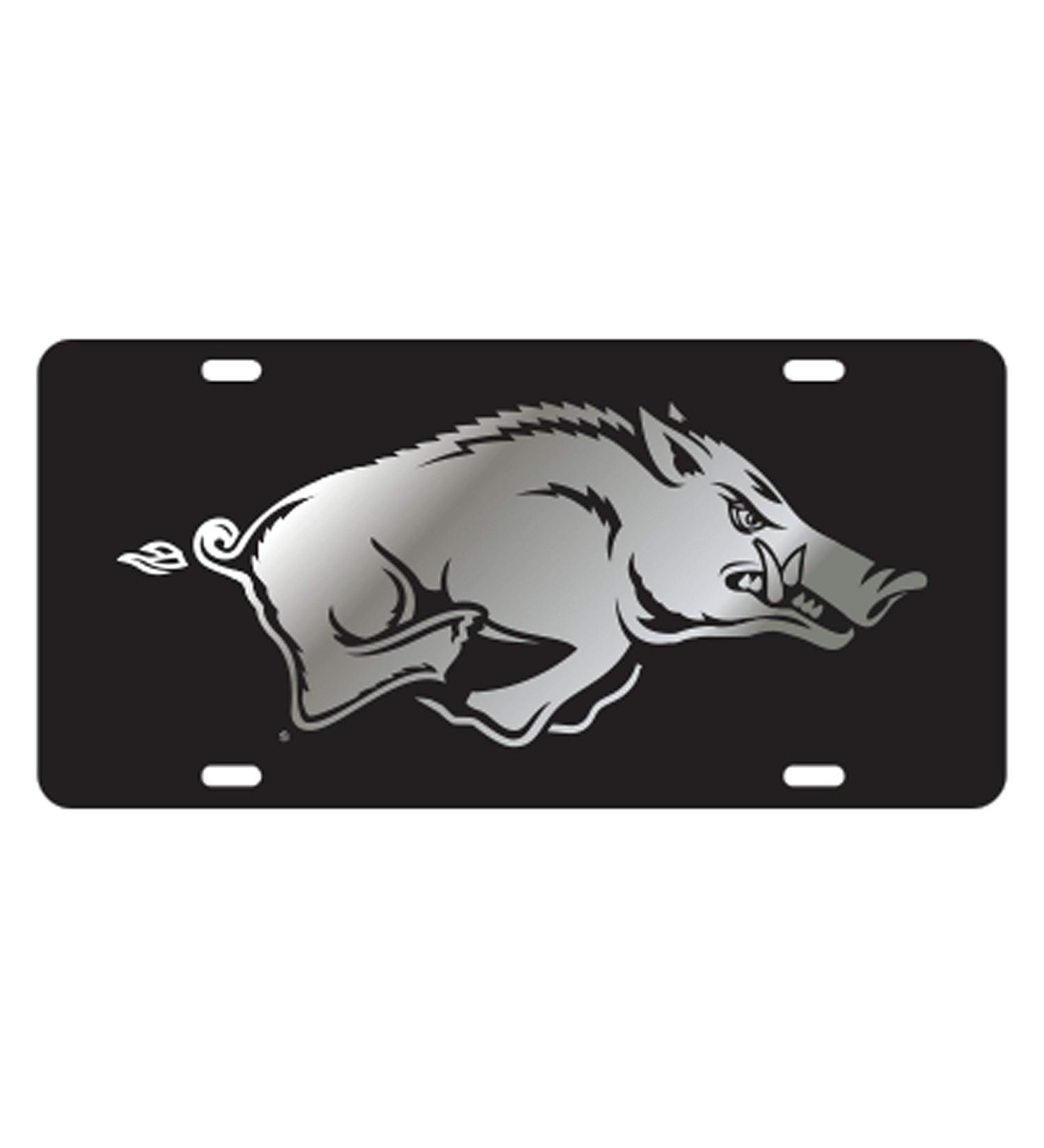 Arkansas Razorbacks Acrylic laser Cut Inlaid Plate Black w/Silver Razorback