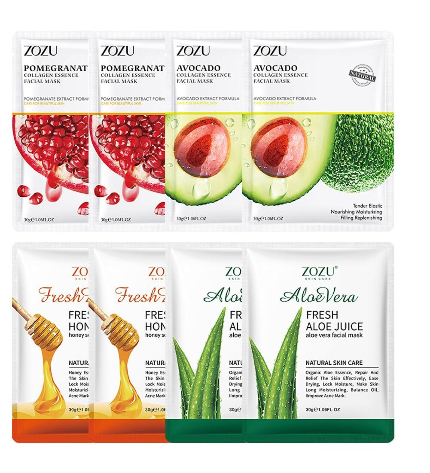 Moisturizing Mask 8 Pieces Fruit Face Mask Face Mask Sheet Moisturizing Facial Tissue Beauty Mask Face Mask Nourishing Soothing Care for All Skin Types Type 2 - Buy Online on SooperMarket.com