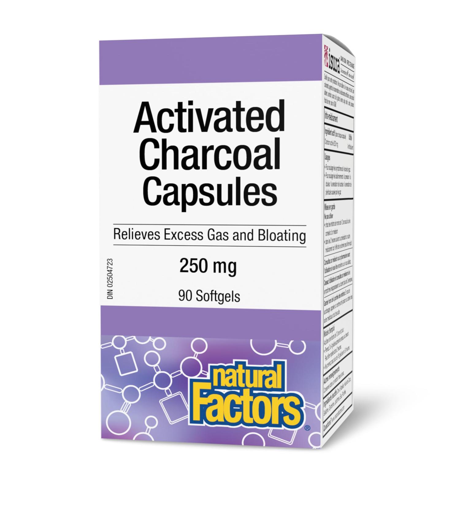 Natural Factors Activated Charcoal Capsules 250mg 90 softgels Used for Digestive Support Detox Bloating and Gas - Buy Online on SooperMarket.com