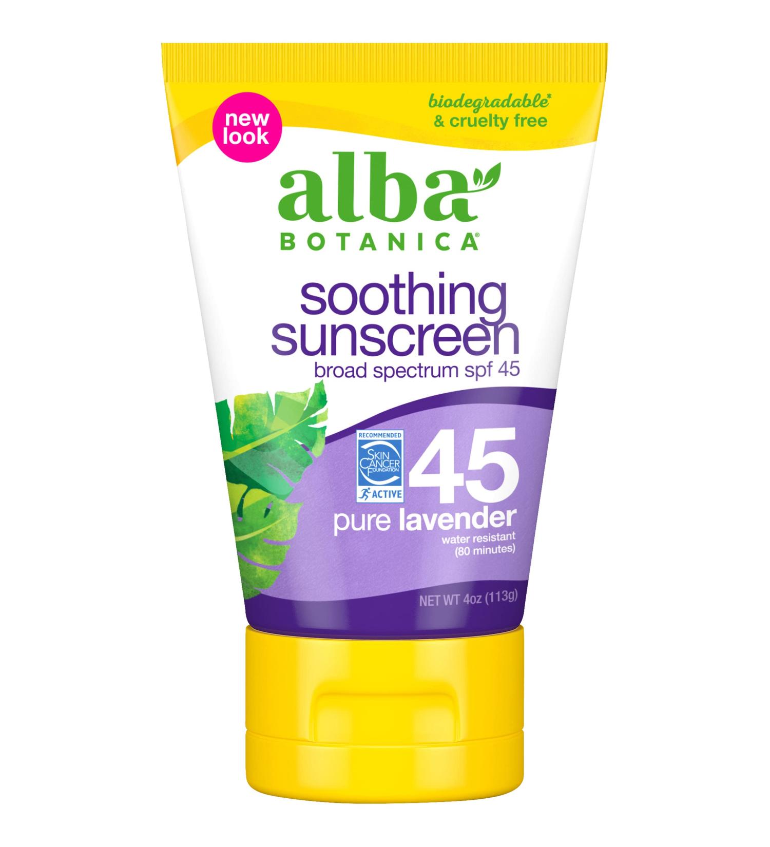 Alba Botanica Soothing Sunscreen SPF 45 - Pure Lavender 4 oz | Natural UV Protection - Buy Online on SooperMarket.com