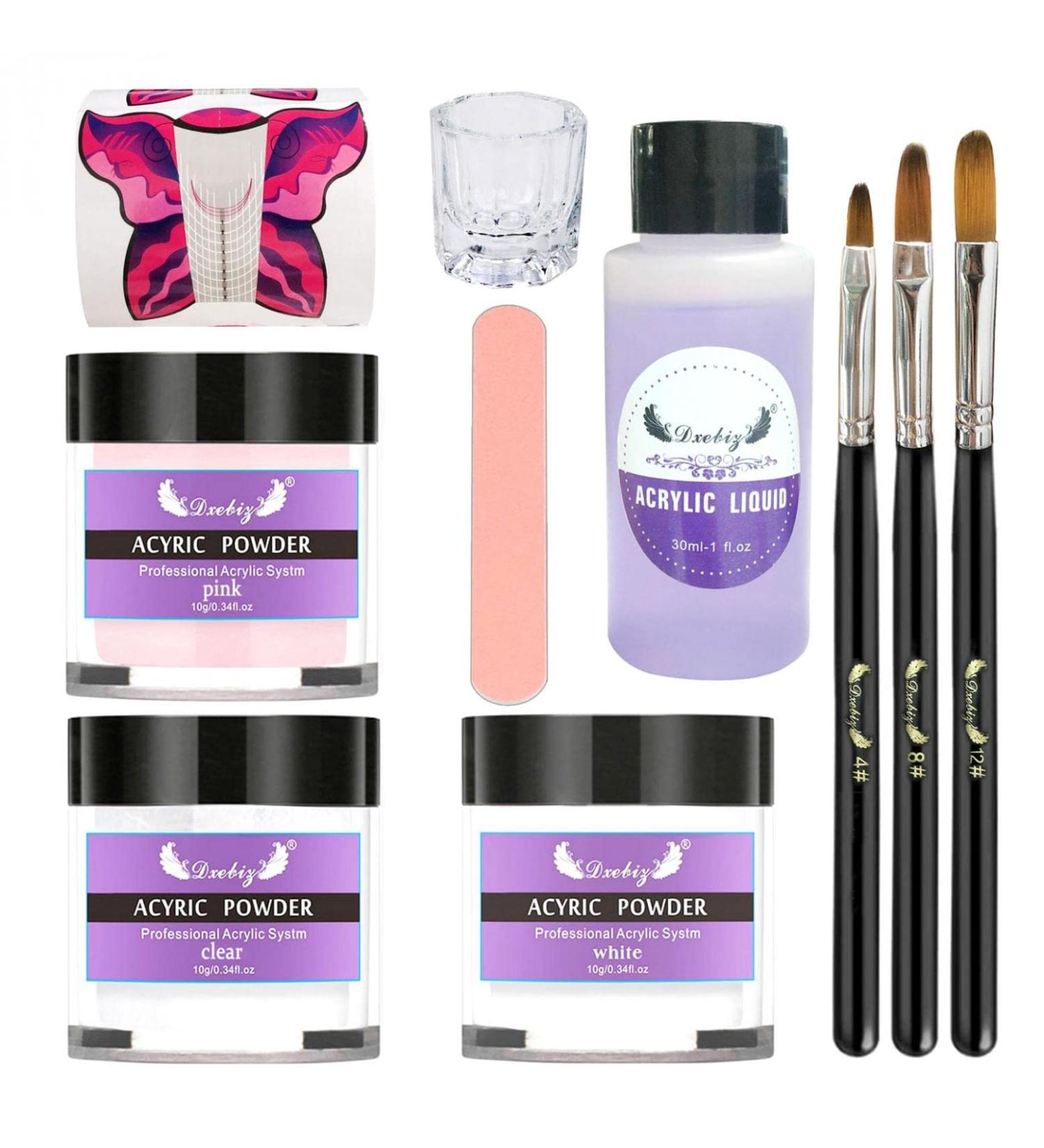 Acrylic Powder Set - 3 Colors (Pink White Clear) for Nail Art | Premium Acrylic Liquid - International Shipping Available - Buy Online on SooperMarket.com
