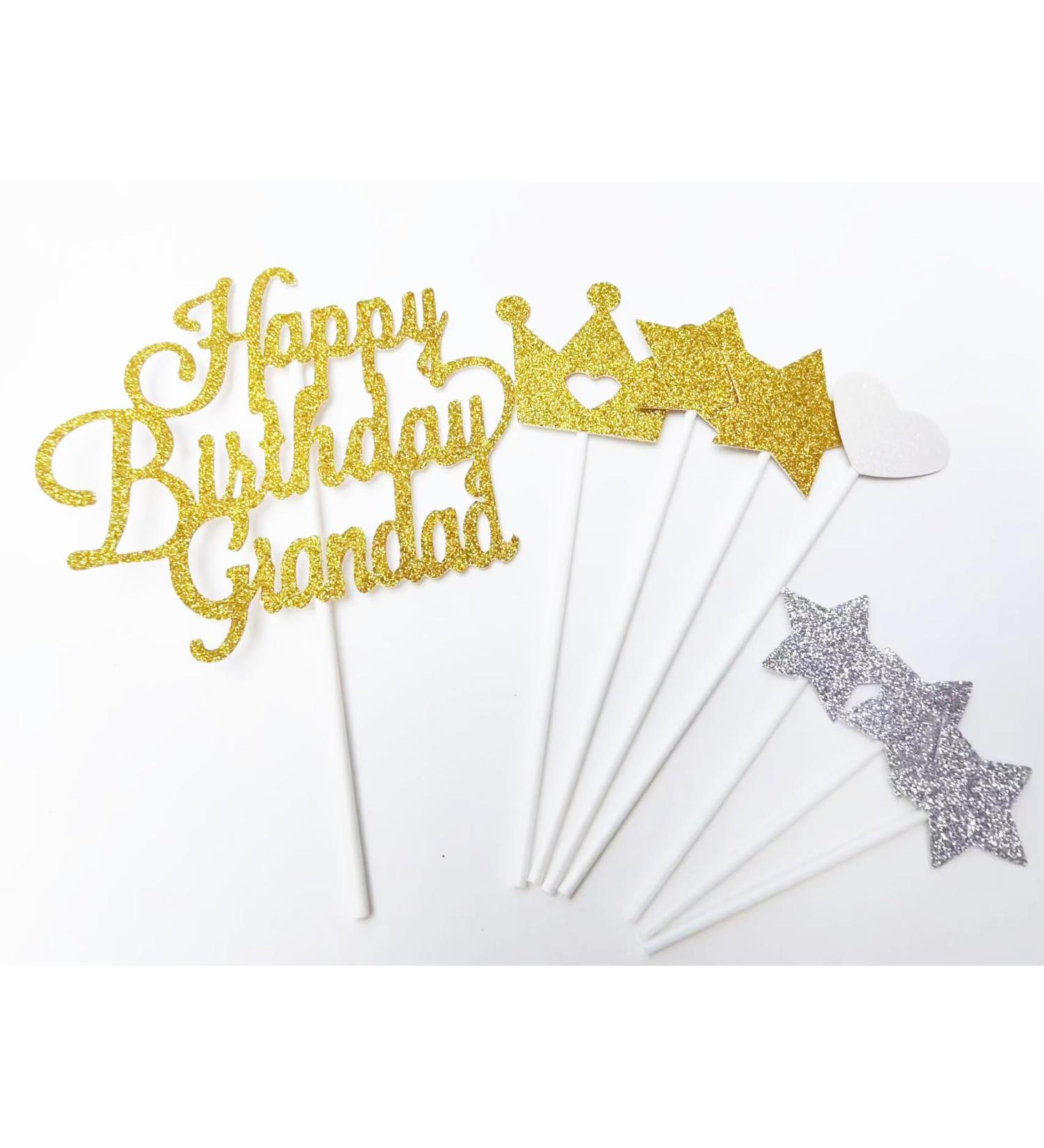 AILEXI Glitter Cake Toppers - Happy Birthday Grandad Gold set