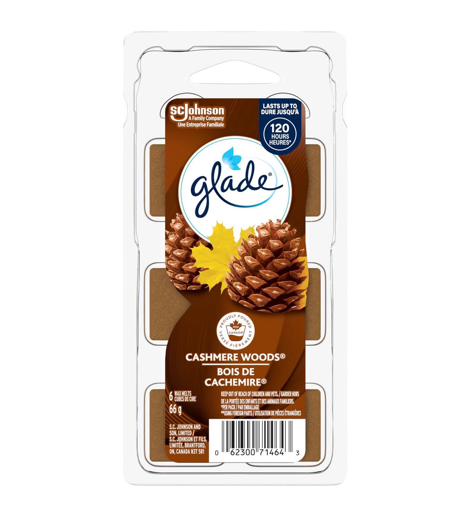 Glade Wax Melts Air Freshener and Odor Eliminator Scented Essential Oils for Home and Bathroom Cashmere Woods 6 Count Cashmere Woods 66 g (Pack of 1) - Buy Online on SooperMarket.com