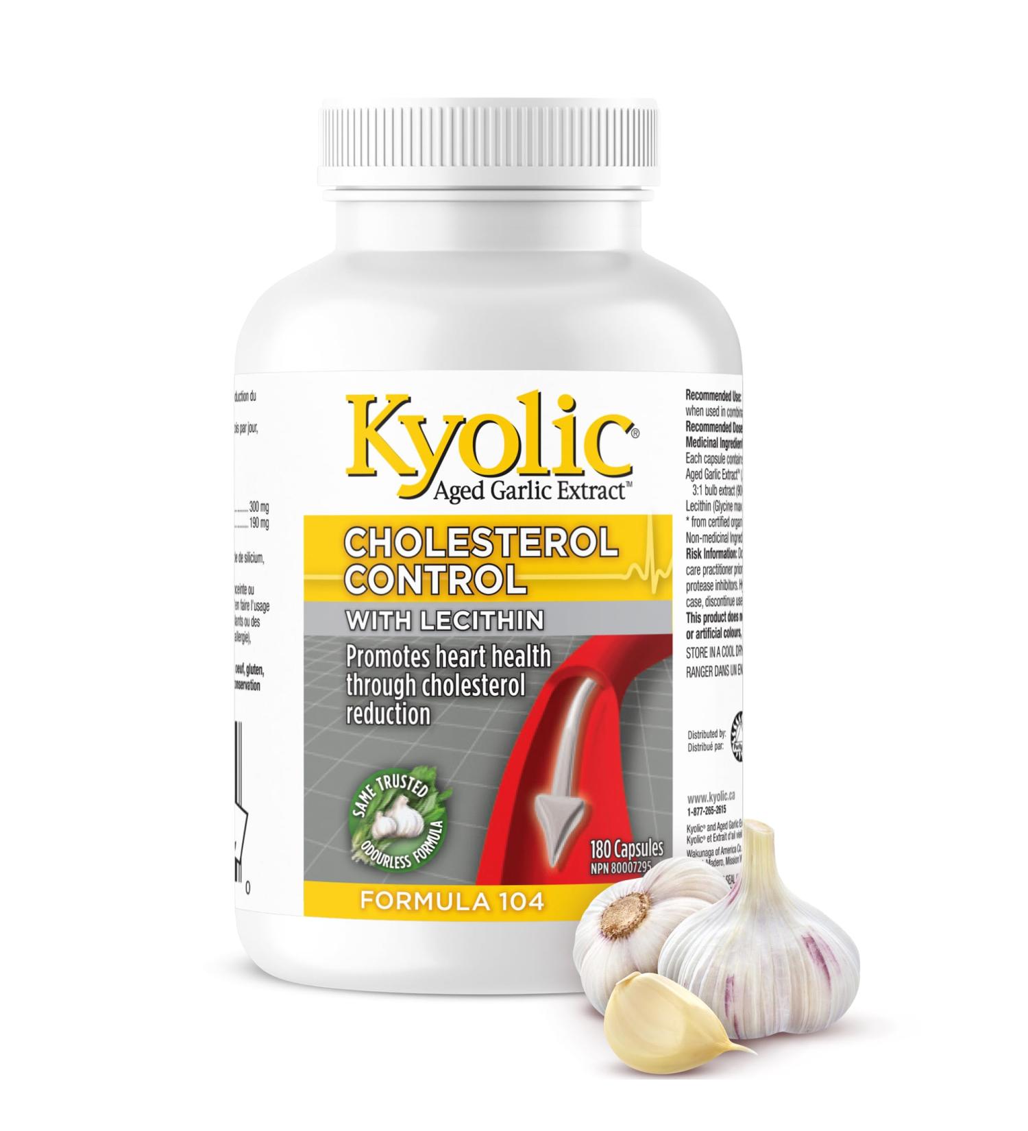 Kyolic - Cholesterol Control with Lecithin 180 Capsules - Kyolic Cholesterol Formula 104 - Cholesterol Lowering Supplement - Kyolic Aged Garlic Extract Capsules - Heart Health & Immune System Support 180 count (Pack of 1) - Buy Online on SooperMarket.com