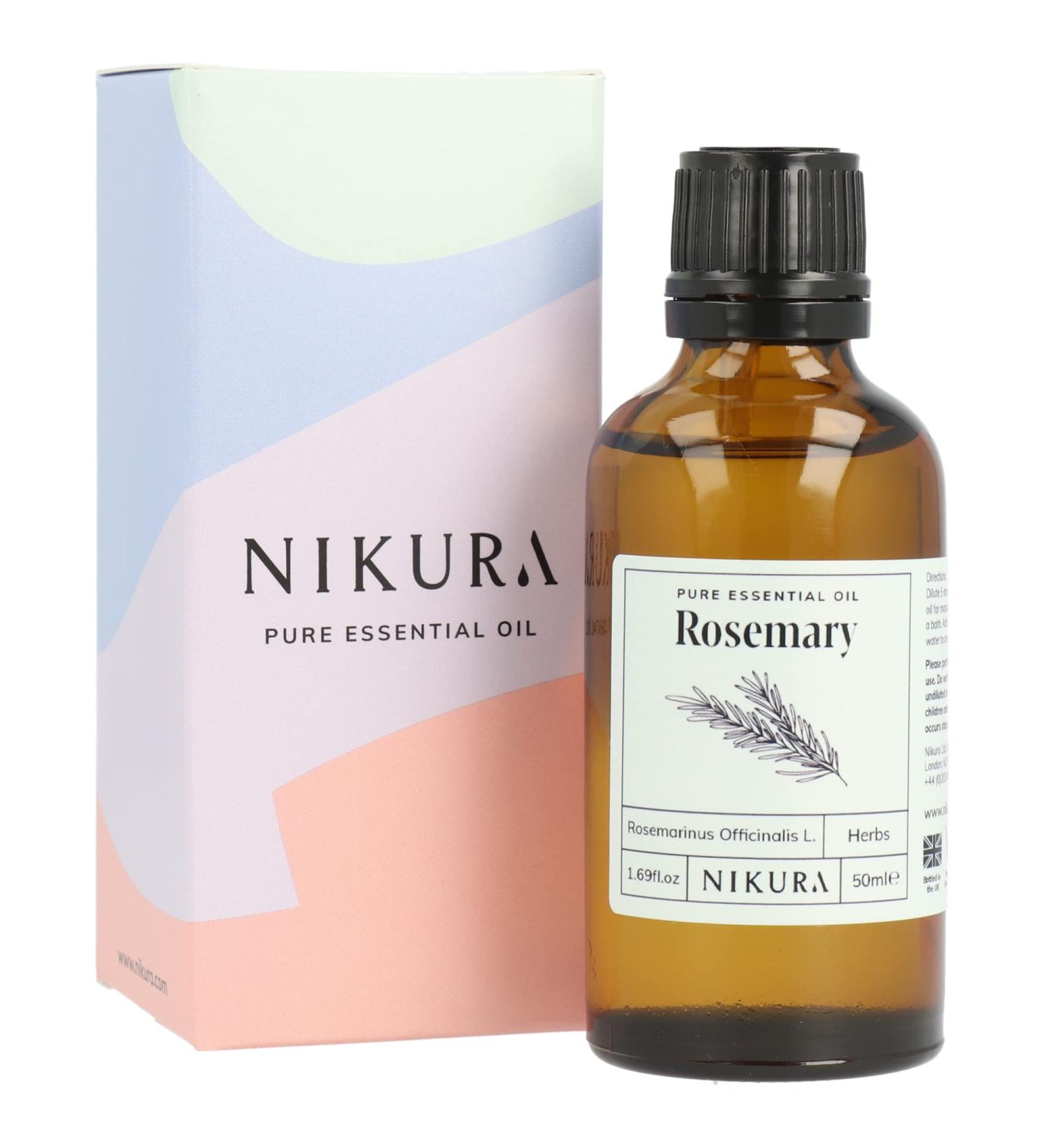 Nikura Rosemary Essential Oil 50ml - 100% Pure Natural Oil for Hair Growth and Aromatherapy | Vegan & UK Made - Buy Online on SooperMarket.com