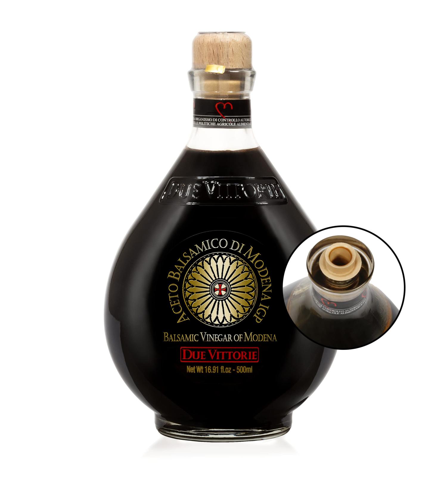 Due Vittorie Oro Gold Balsamic Vinegar of Modena 500ml Glass Decanter with Built-in Pourer - 16.91 Fl Oz - Buy Online on SooperMarket.com