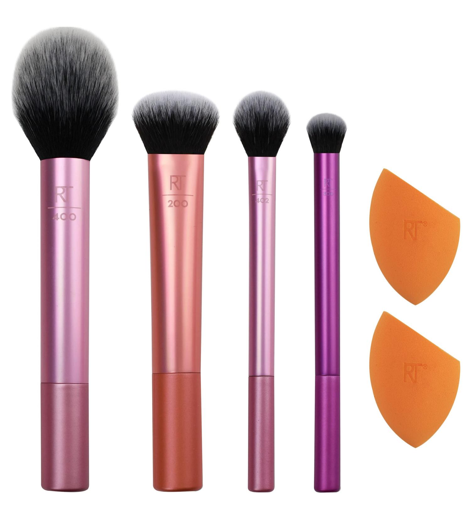 Real Techniques Everyday Essentials 6-Piece Makeup Brush Set with 2 Sponge Blenders - Multiuse Brushes for Eyeshadow, Foundation, Blush, Highlighter, and Concealer - Buy Online on SooperMarket.com