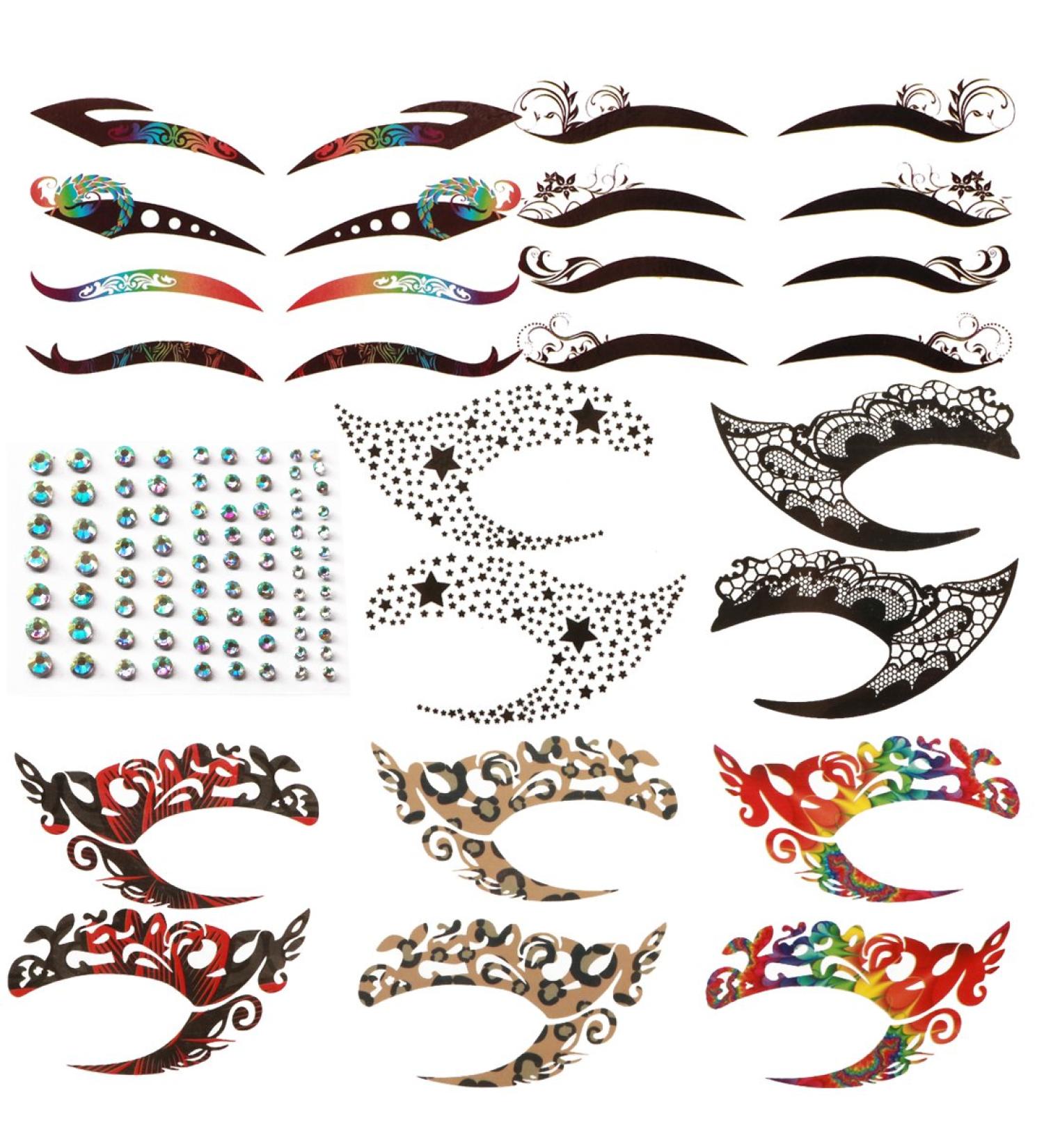 Kilofly 8 Sets Temporary Eye Tattoo Stickers with Crystal Gem Liners - Makeup Transfer Set - Buy Online on SooperMarket.com