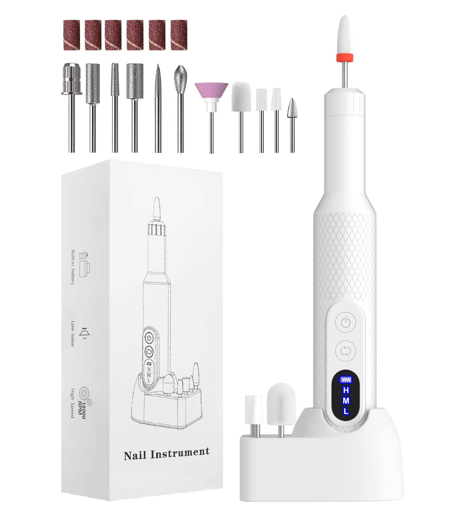 Portable Electric Nail File 12 Drill Bits Rechargeable Base - Adjustable Speed Manicure & Pedicure Set for Acrylic & Gel Nails - Buy Online on SooperMarket.com