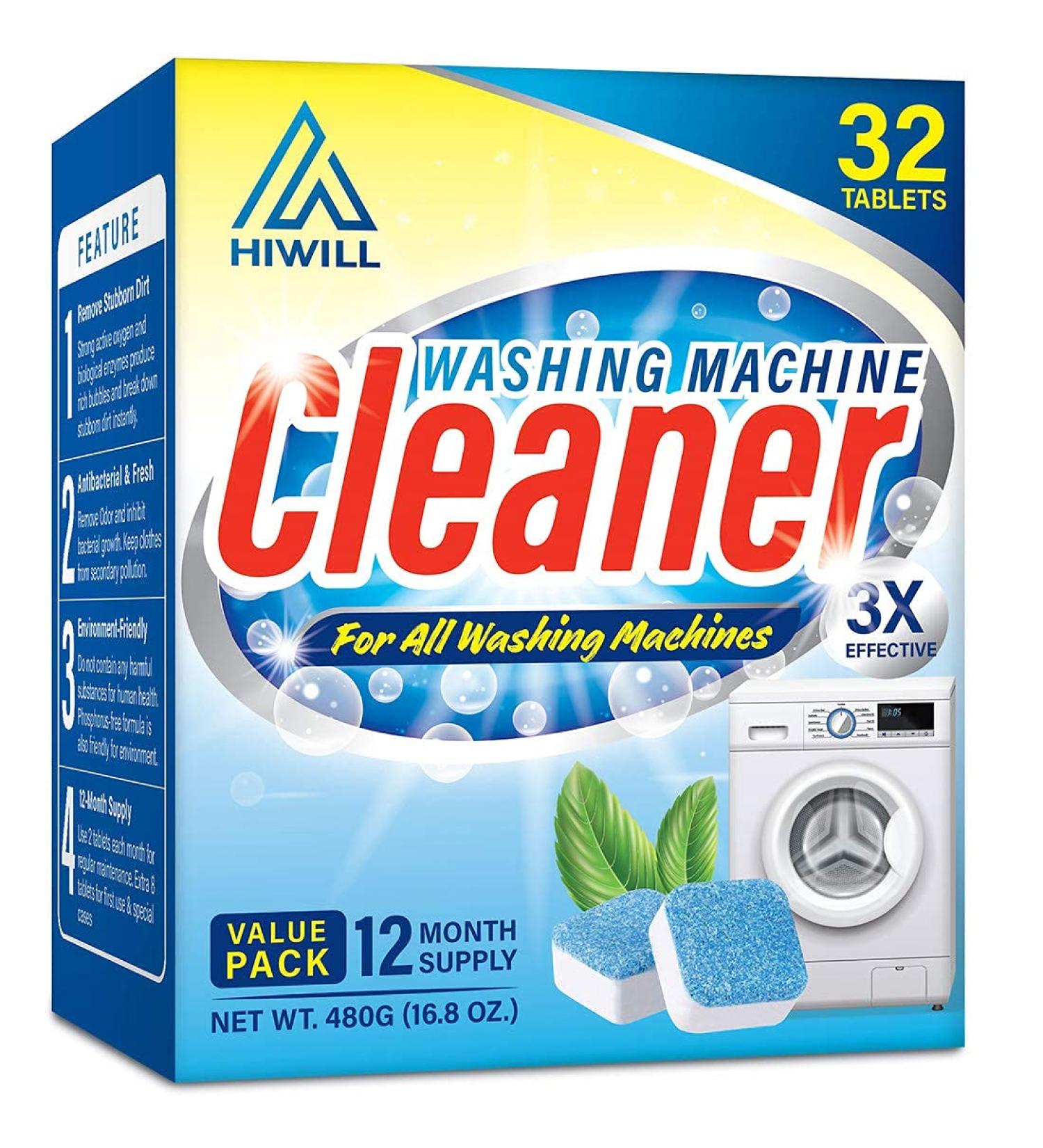 HIWILL Washing Machine Cleaner Tablets - 32 Deep Cleaning Effervescent Tabs | Triple Decontamination & Natural Formula | For All Machines Including HE | Eliminate Stinky Grimy Washer - Buy Online on SooperMarket.com