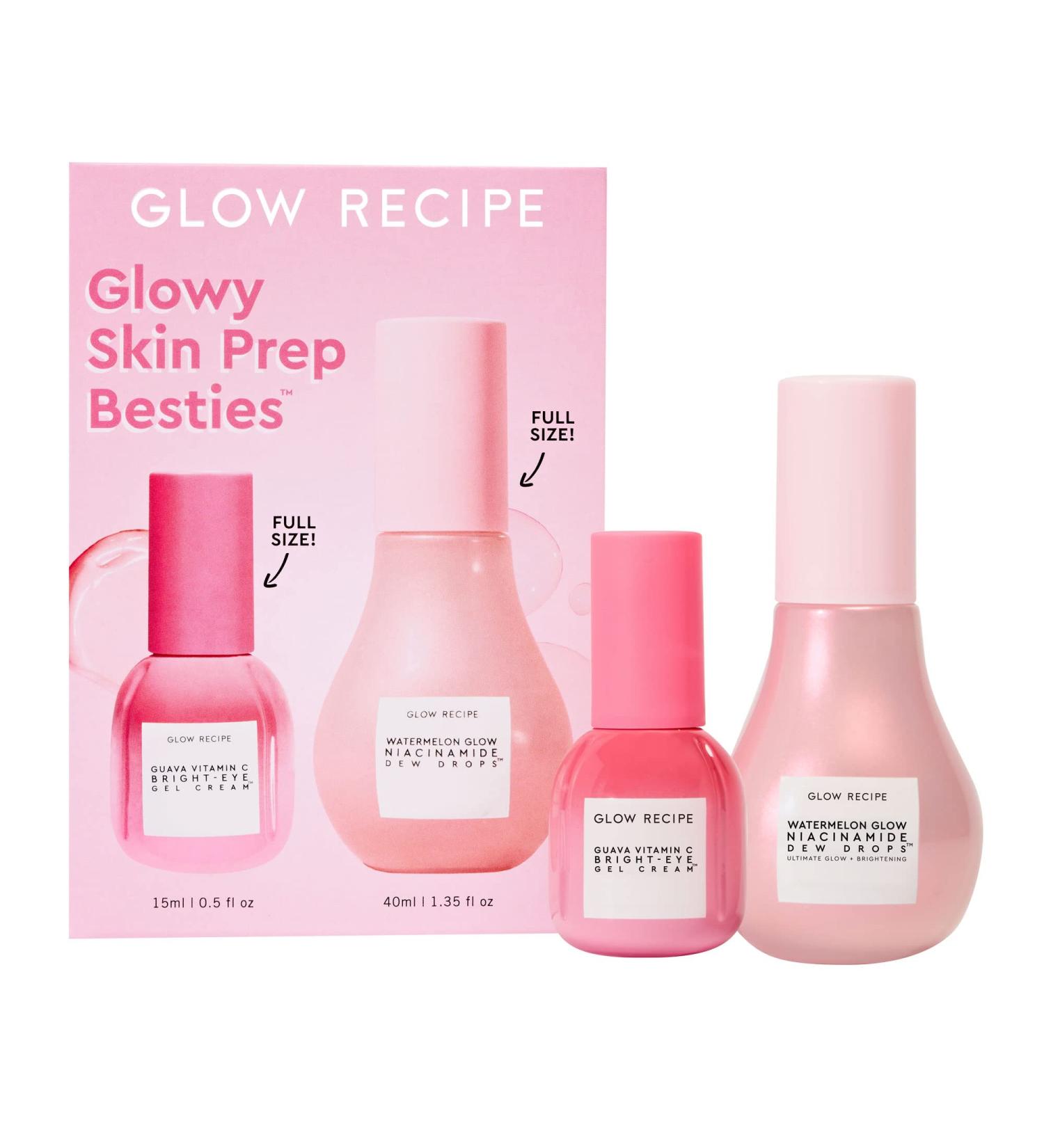 Glow Recipe Glowy Skin Prep Besties: Watermelon Niacinamide Dew Drops + Guava Vitamin C Eye Gel - Hydrating Serum & Under Eye Brightener Kit - Buy Online on SooperMarket.com