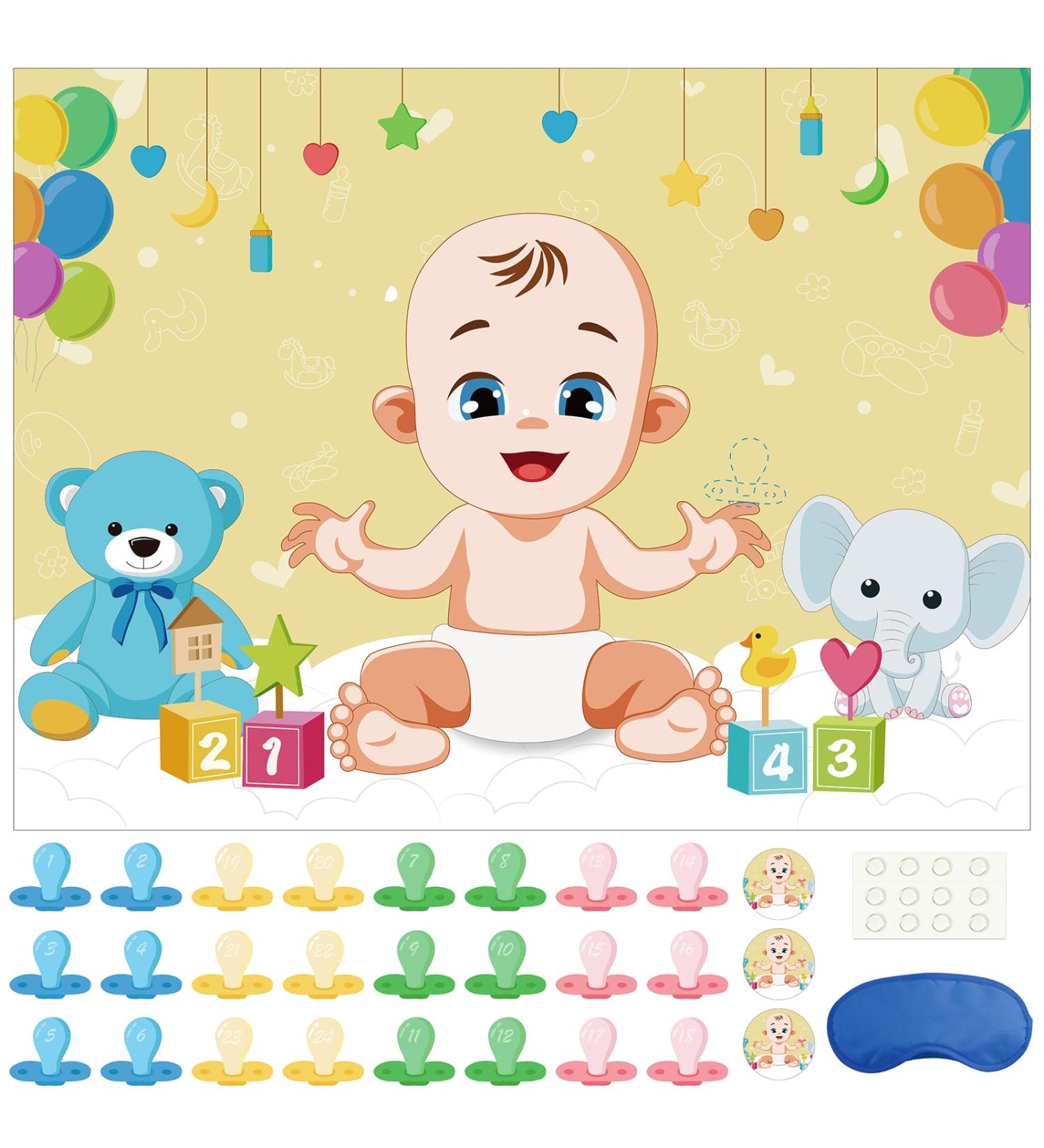 Morcheiong Pin the Pacifier Baby Game - 48 Pacifiers for Baby Shower Party Favors & Decorations - Fun Entertainment for New Parents - Buy Online on SooperMarket.com