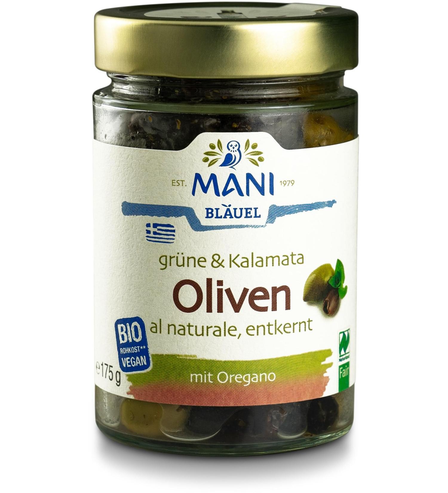 Mani Bl uel Organic MANI Green & Kalamata Olives al naturale pitted (6 x 175 gr) 175 g (pack of 6)