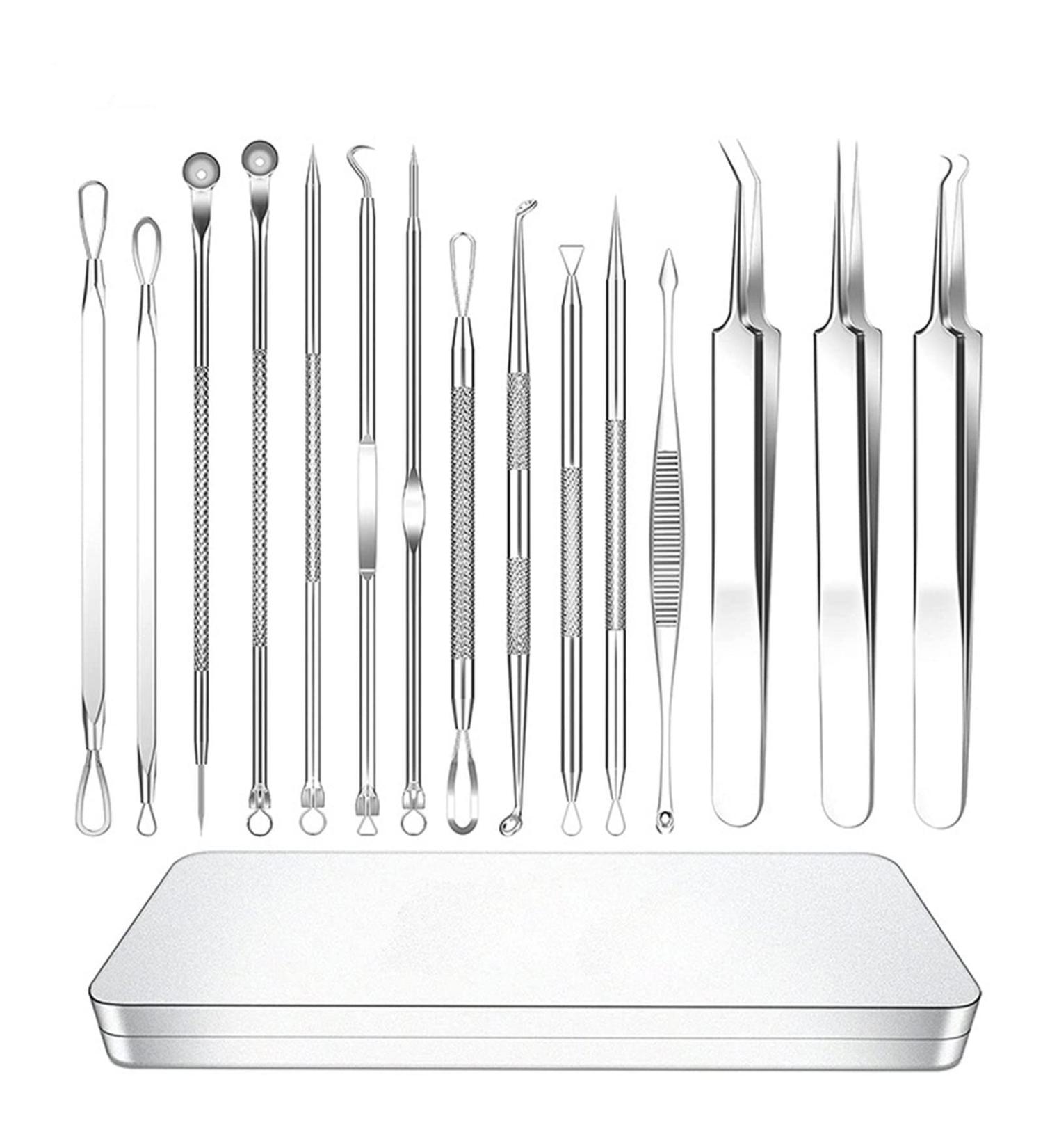 Pimple Popper Tool Kit - 15PCS Blackhead Remover & Extraction Tools for Estheticians - Buy Online on SooperMarket.com