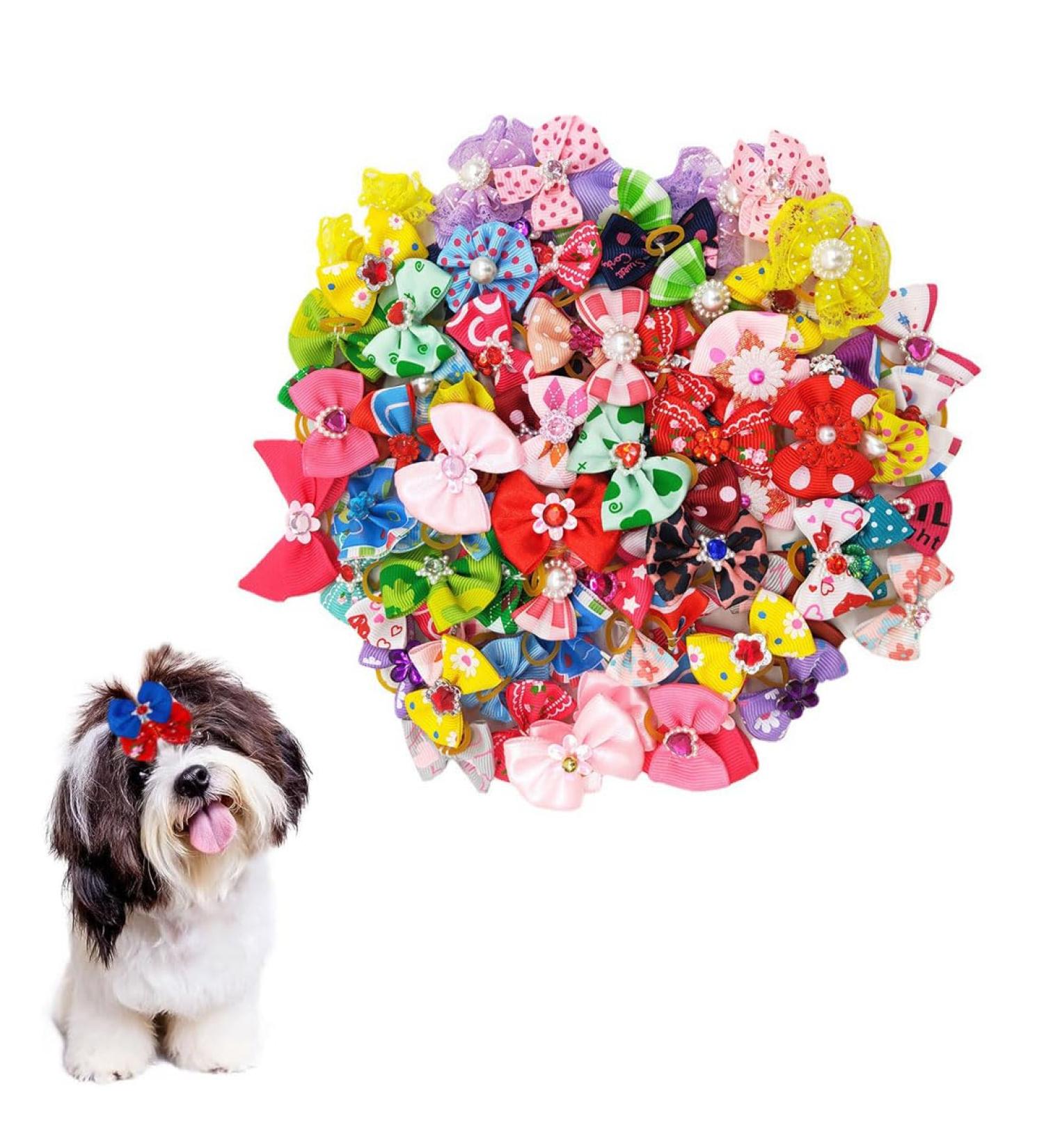 Leeq Dog Hair Grinding Accessories - Pet Bowknot Hair Rope with Rubber Band for Long-Haired Dogs & Cats - 20 Random Color Packs - Buy Online on SooperMarket.com