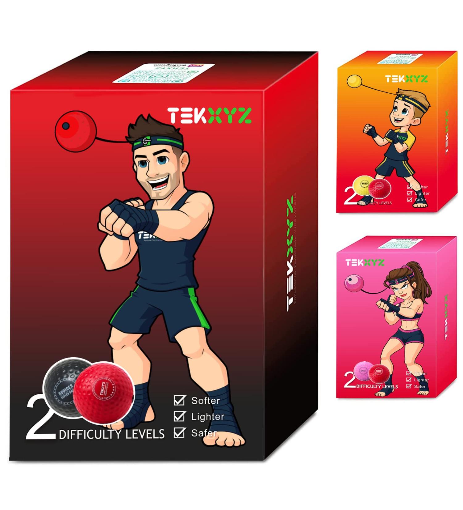TEKXYZ Boxing Reflex Ball - 2 Difficulty Levels | Improve Reaction, Agility & Punching Speed | Hand Eye Coordination Training | Black/Red - Buy Online on SooperMarket.com