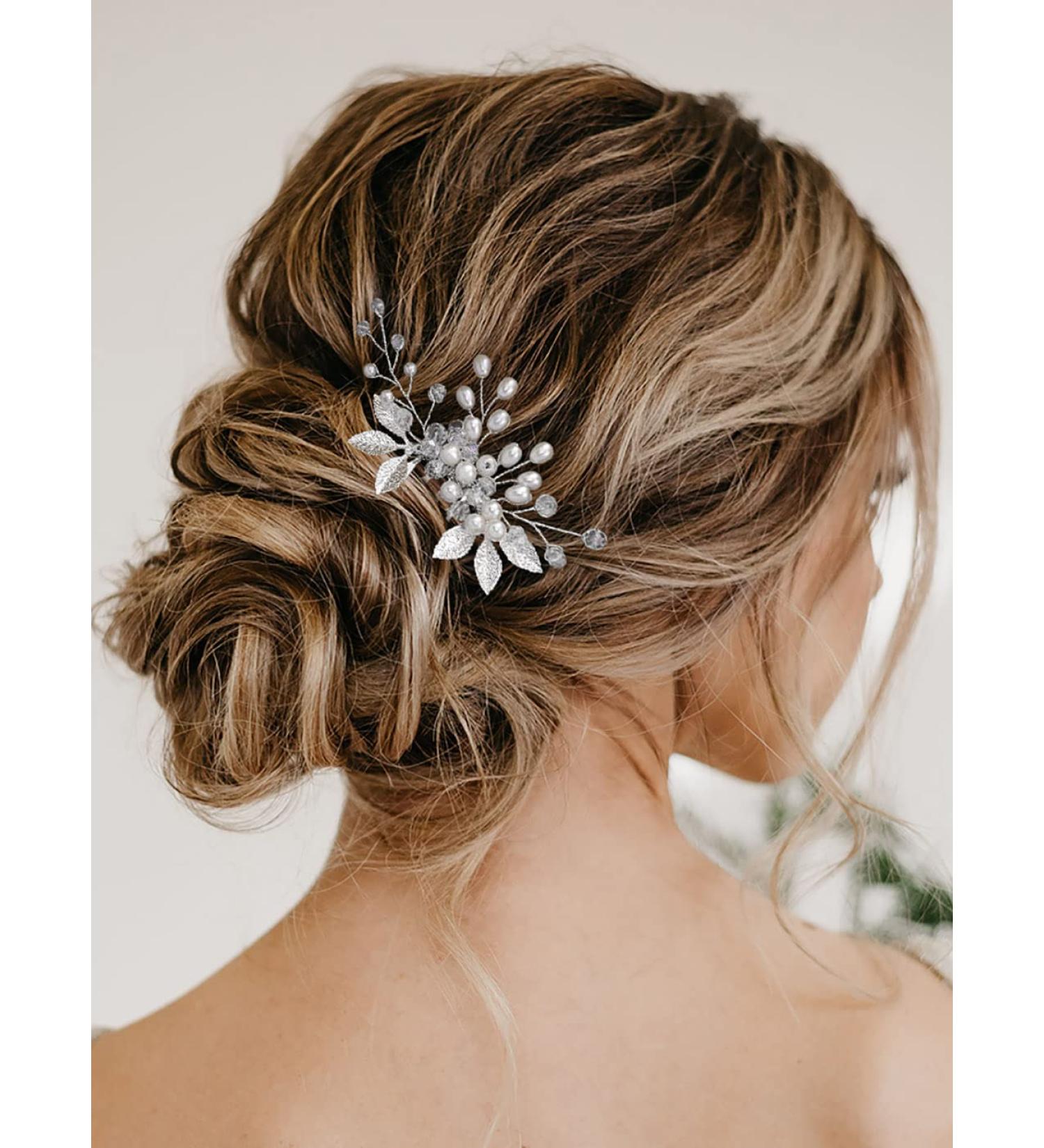 Vakkery Bridal Wedding Hair Comb | Silver Pearl Leaf Headpiece for Women & Girls | Elegant Hair Accessories - Buy Online on SooperMarket.com