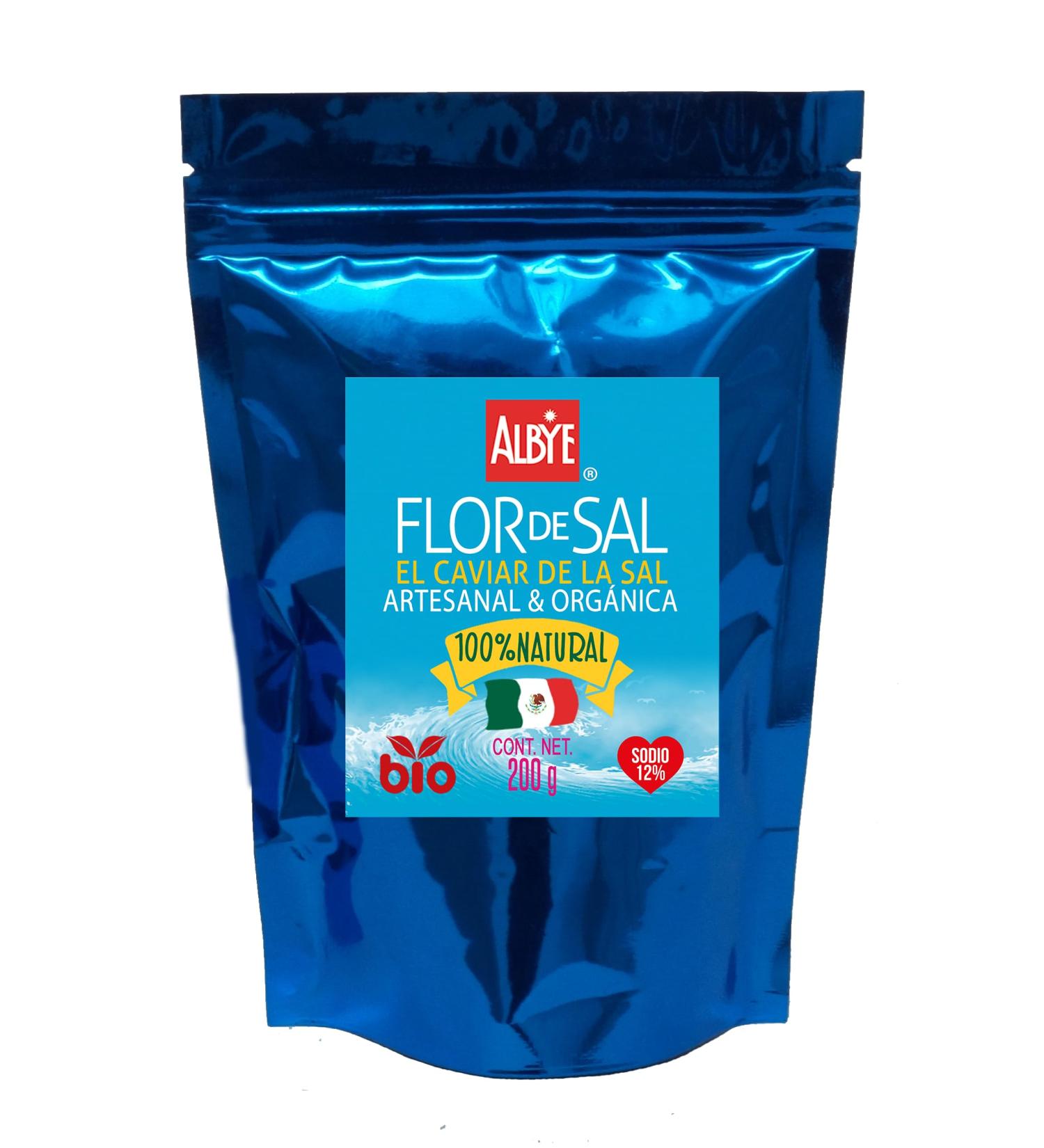 Fleur de Sel Organic Artisanal Natural Low Sodium (12%) Pouche 200g Enhances The Taste of Foods. The Caviar of Salt!.