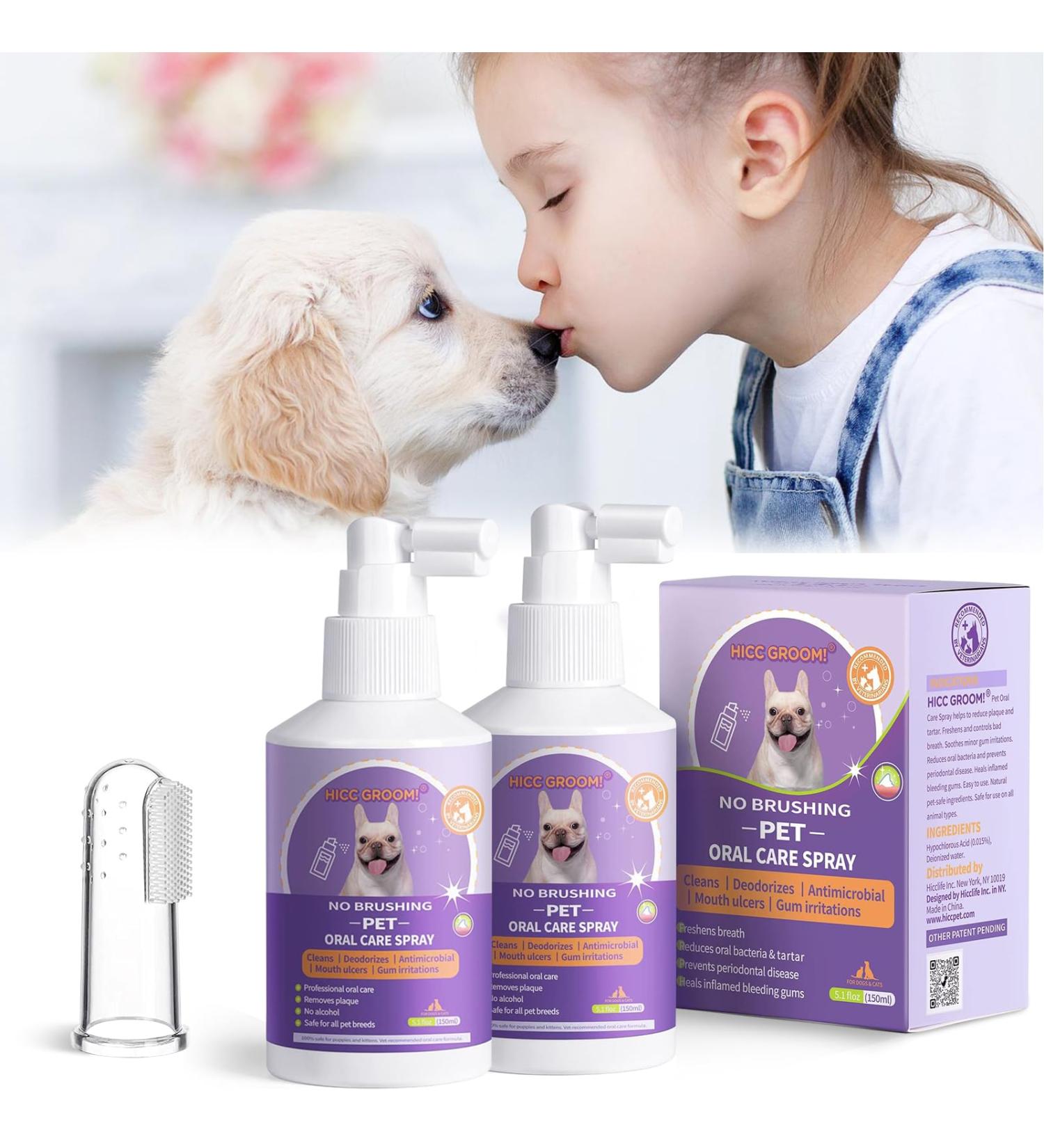 BOZILY HICC Groom! Pet Clean Teeth Spray + Finger Brush | Dental Care Spray for Dogs & Cats | Targets Tartar & Plaque | Eliminates Bad Breath | 50ml (2Pcs) - Buy Online on SooperMarket.com