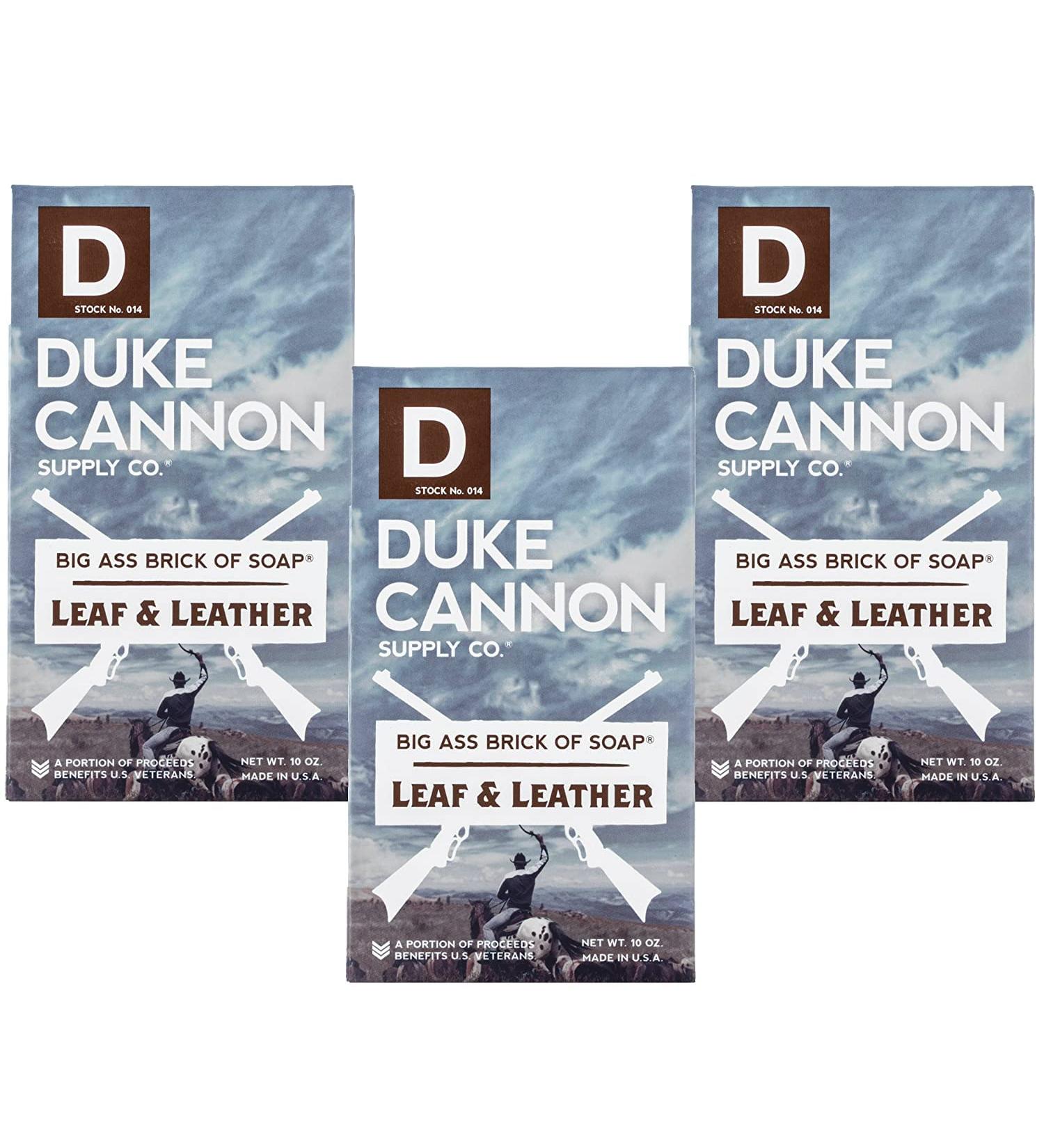 Duke Cannon Supply Co. Big Ass Brick of Soap Bar for Men - Leaf + Leather (Amber & Woodsy Scent) 3 Pack, 10 oz Bars - Paraben-Free Masculine Scents for All Skin Types - Buy Online on SooperMarket.com