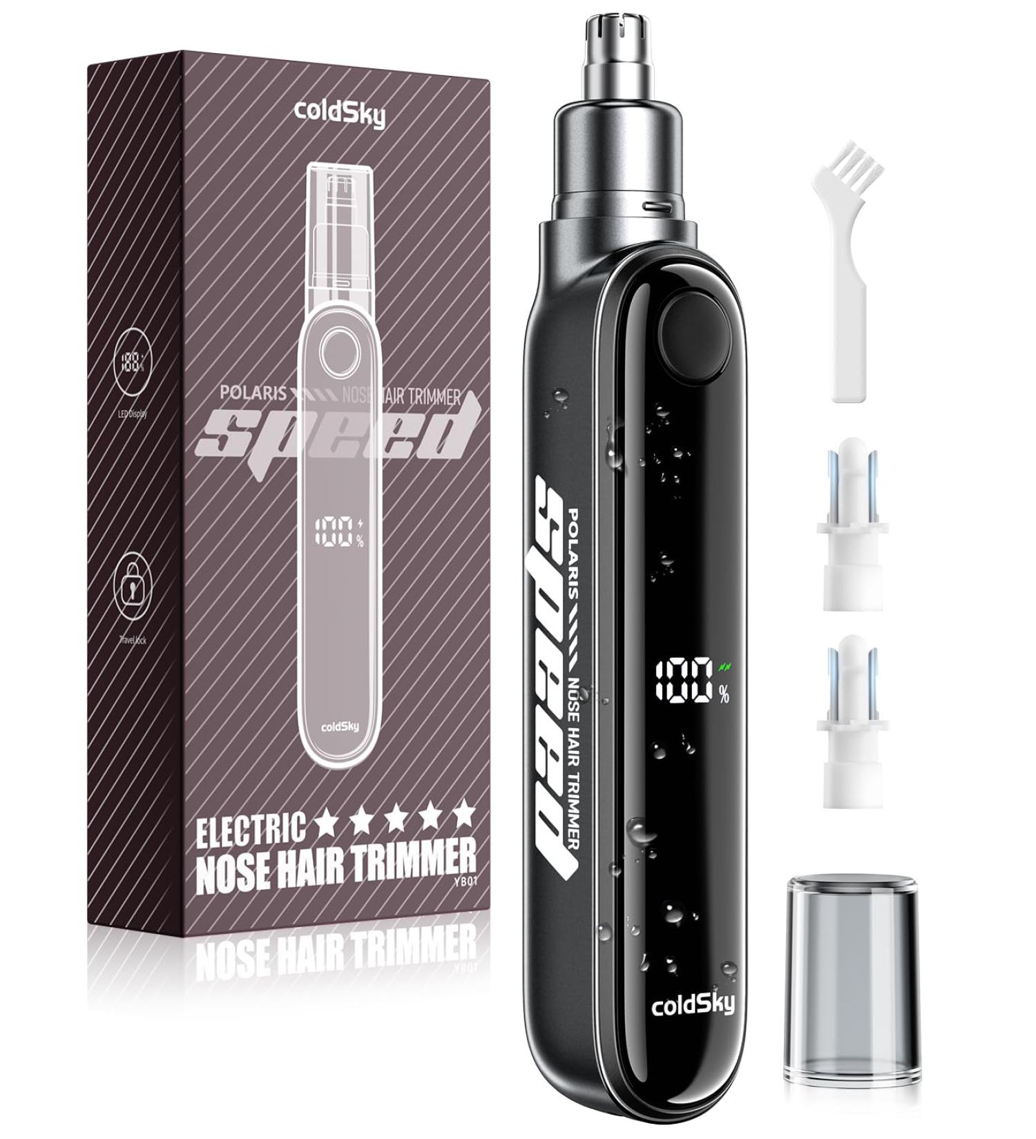 Rechargeable Ear and Nose Hair Trimmer for Men & Women | Professional Eyebrow Trimmer with Digital Display 9000 RPM Motor & Dual-Edge Blades - Efficient Grooming in Grey - Buy Online on SooperMarket.com