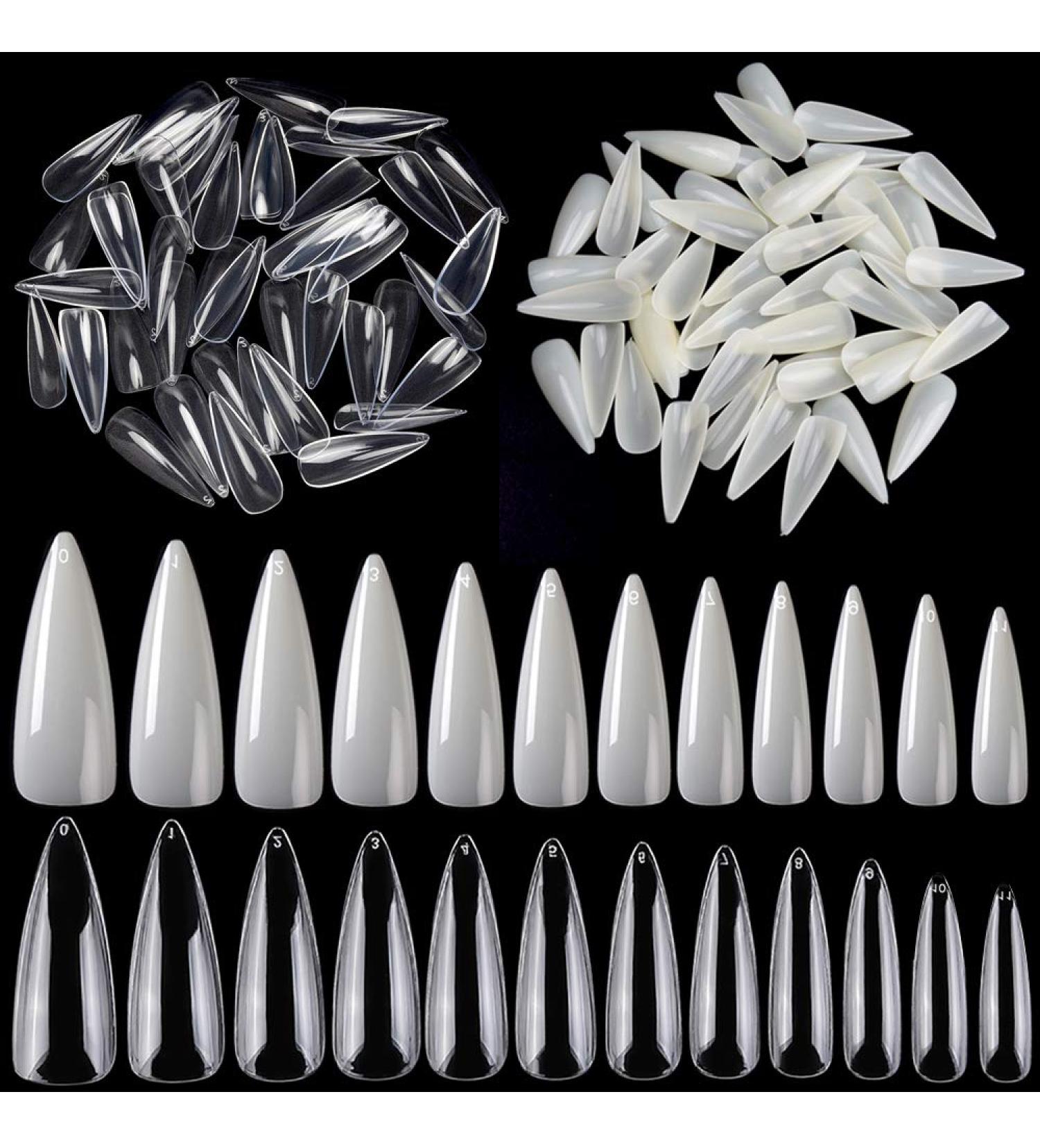 1200PCs Almond Shape Fake Nails - 12 Sizes Acrylic Nail Tips for Manicure & Nail Art - Clear & Natural Finish - Buy Online on SooperMarket.com