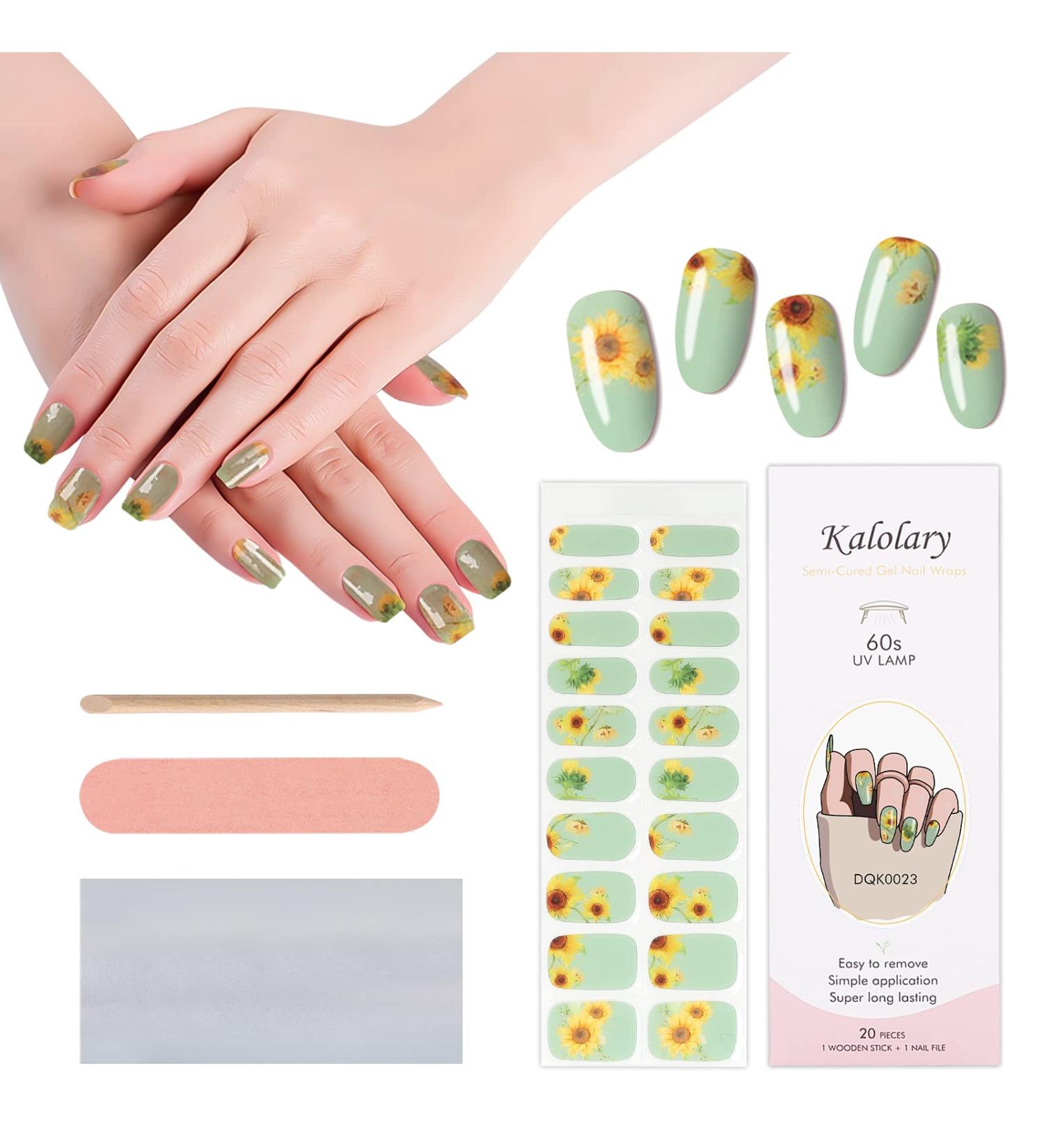 Kalolary 20PCS Sunflower Gel Nail Wrap Strips | Waterproof Adhesive Nail Art Stickers with Tools | Long-Lasting Full Nail Wraps | UV/LED Lamp Required - Buy Online on SooperMarket.com