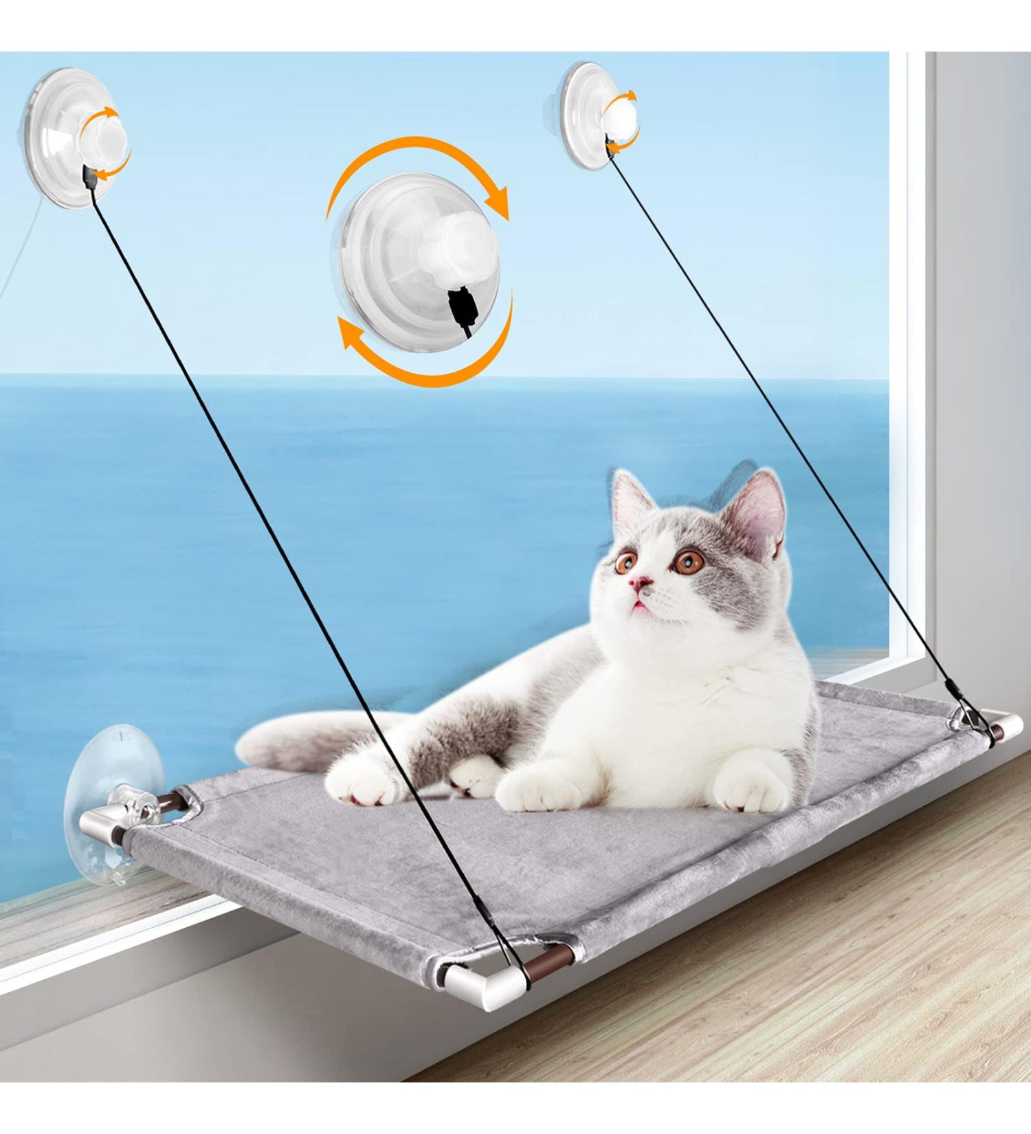 Pueikai Cat Hammock Window Perch for Large Cats | Sturdy & Space-Saving Resting Seat | Holds up to 50 lbs | Easy Assembly | Single Layer Grey - Buy Online on SooperMarket.com