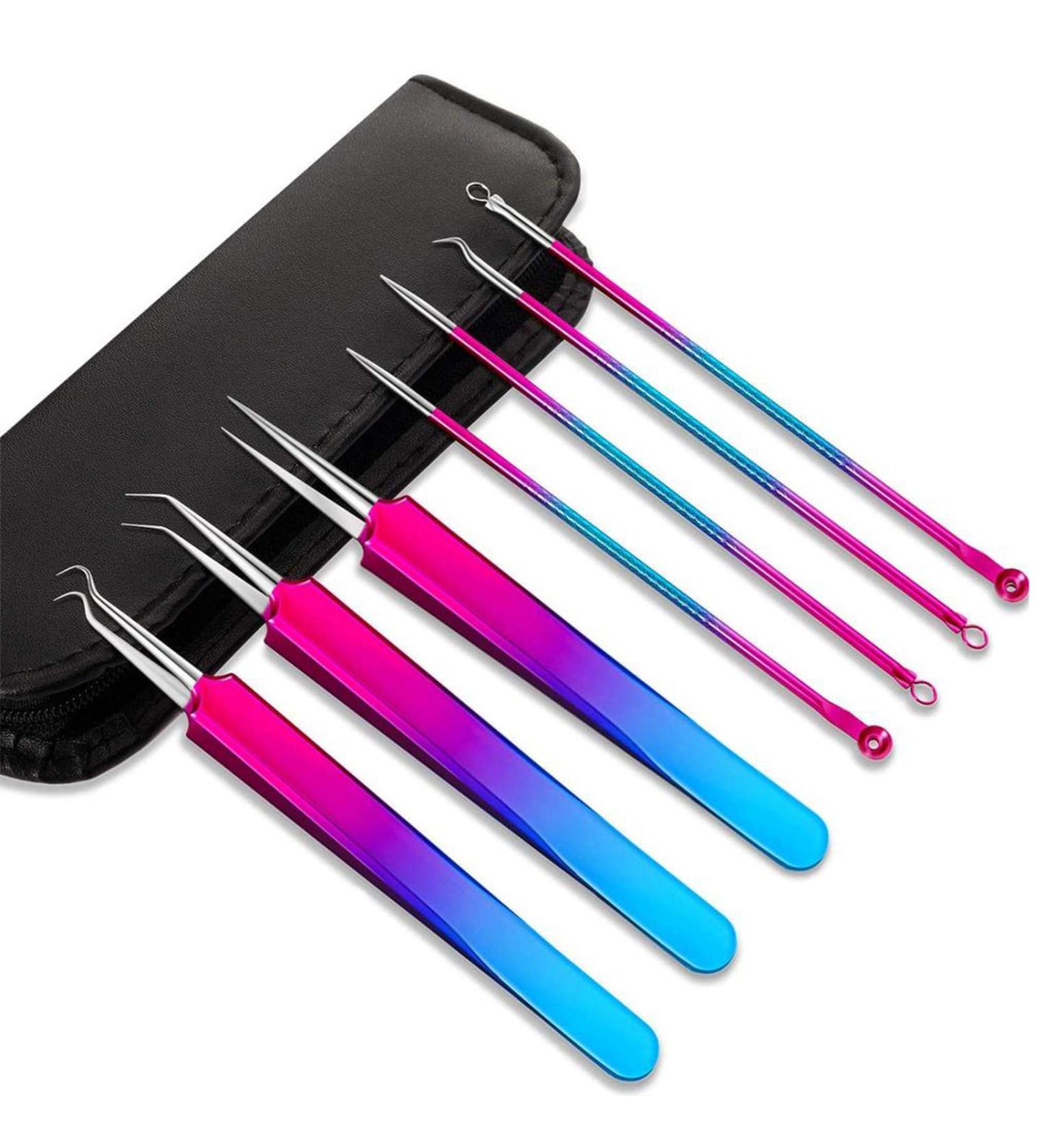 NUOMI 7 Pcs/Set Blackhead Remover Needles Stainless Steel Acne/Pimple/Comedone/Zits Fine Needles Extractor for Face Rose Forehead Cleaning Beauty Crafts with A Hard Shell Case Rainbow - Buy Online on SooperMarket.com