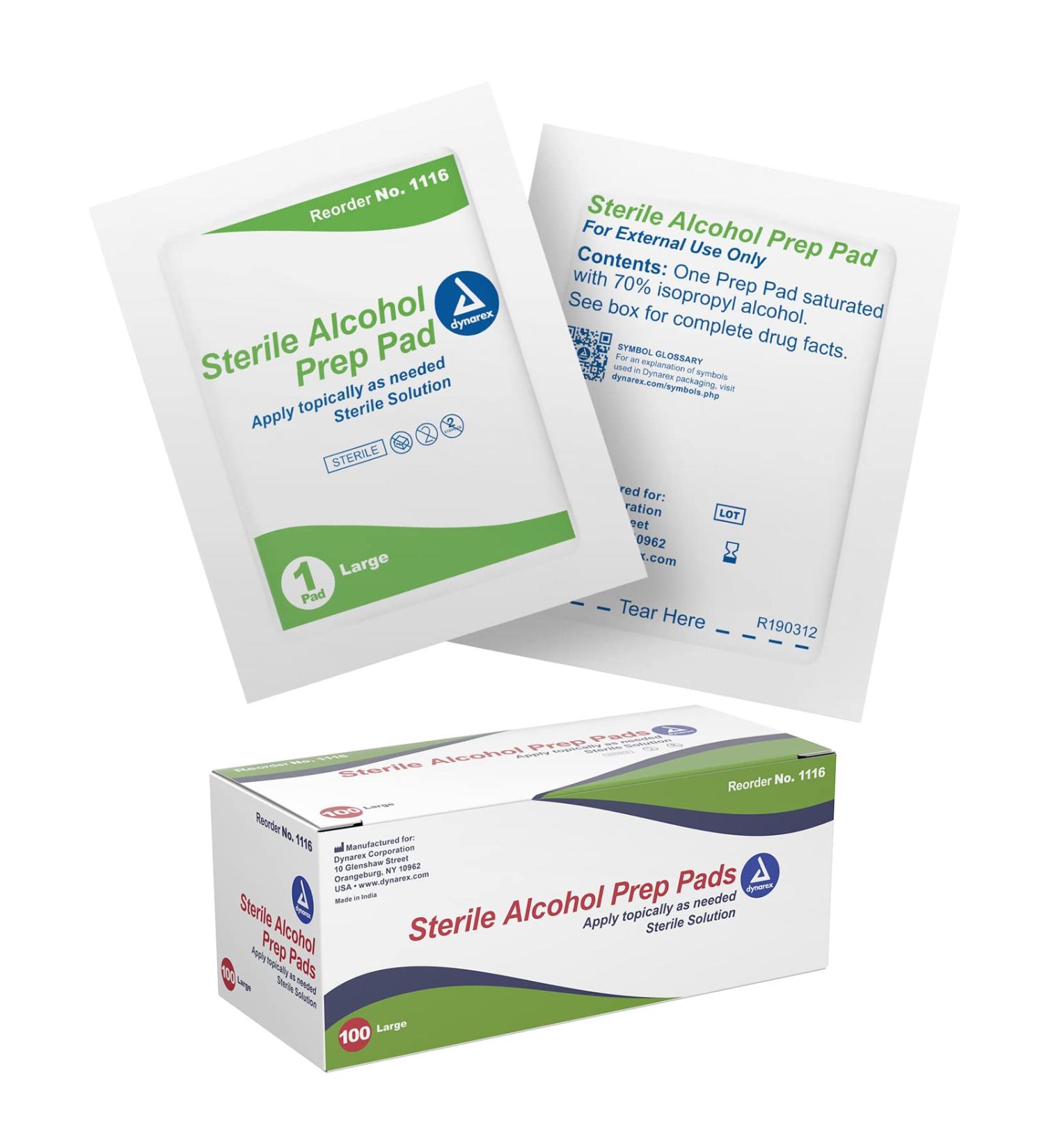 Dynarex Alcohol Prep Pads 70% Isopropyl Alcohol - Non-Woven, Medical-Grade Antiseptic Wipes - Large 1-Ply 100 Count Case - Buy Online on SooperMarket.com