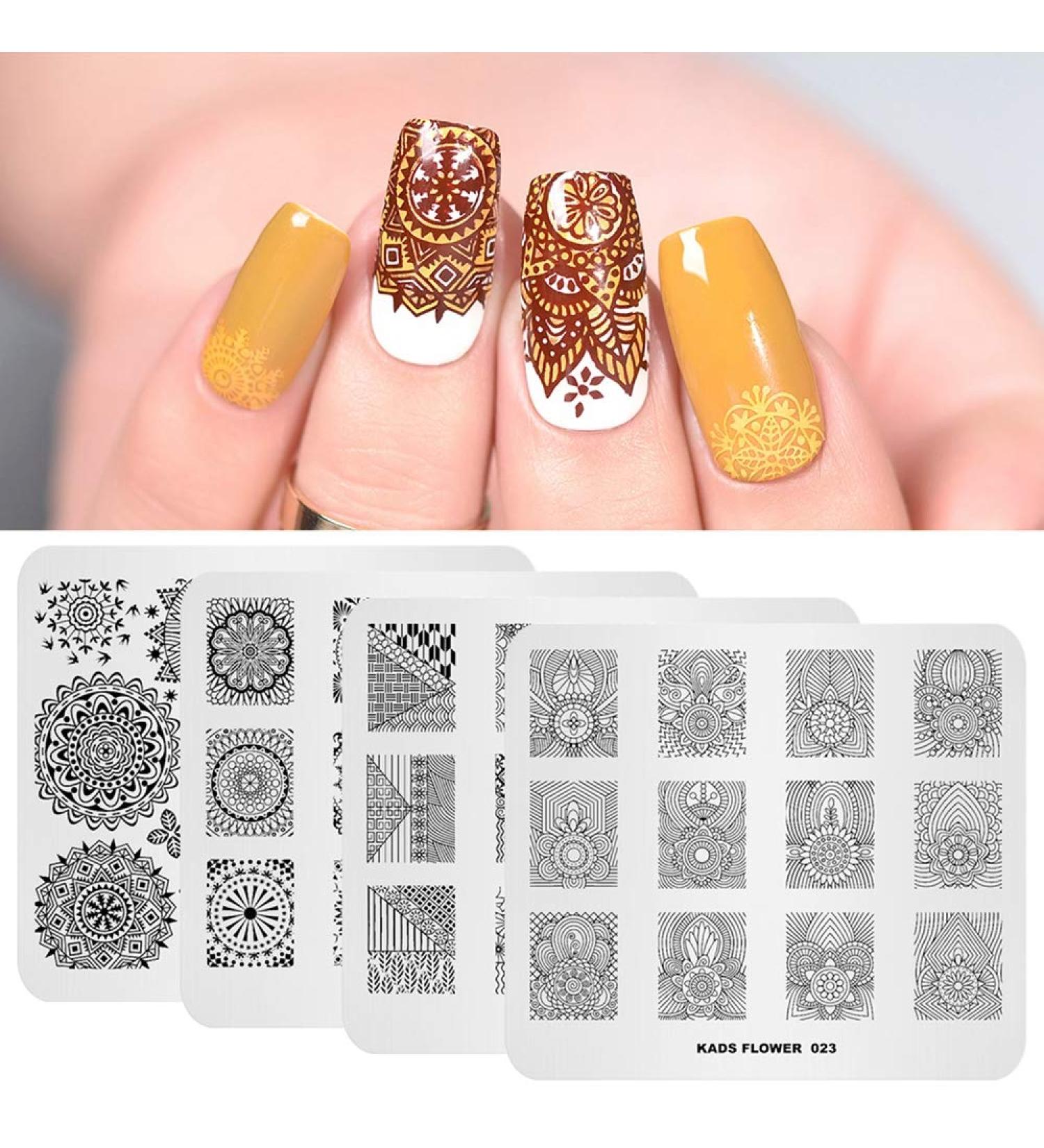 4pcs Nail Art Stamping Plates - Geometric Texture Wreath Pattern Templates for DIY Nail Design | International Shipping Available - Buy Online on SooperMarket.com