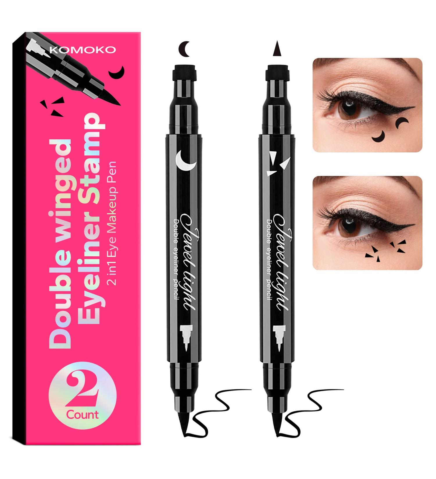 Komoko Winged Eyeliner Stamp (2 Count) - Smudgeproof & Waterproof Liquid Eyeliner Pen - Cat Eye Makeup with Wingliner Stamp - All Eye Shapes - Wing&Moon - Buy Online on SooperMarket.com