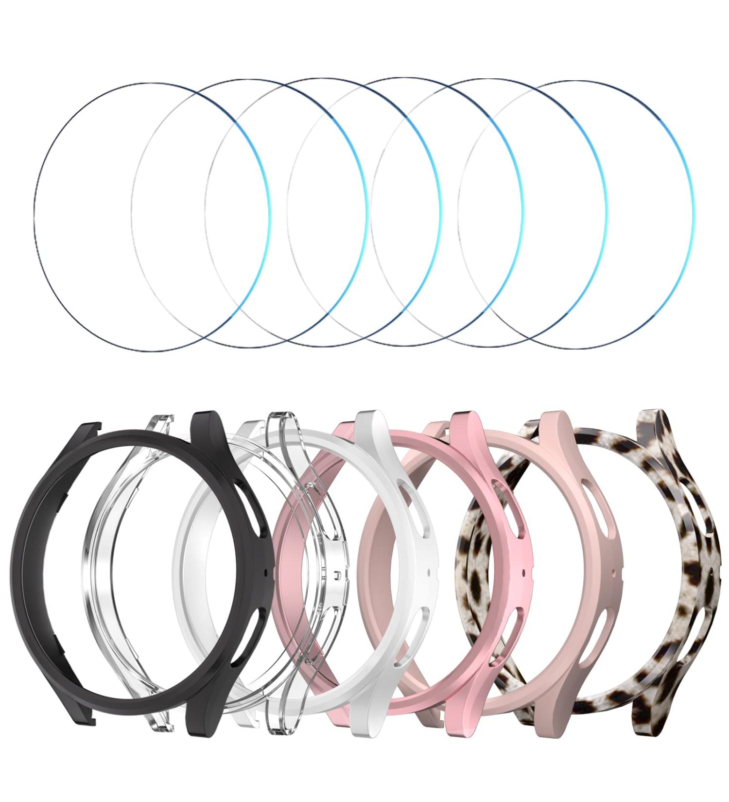 Samsung Galaxy Watch 5/4 44mm Screen Protector Case 6+6Pack - Bubble Free Tempered Glass Film, Waterproof Hard PC Bumper - Black/Rose Gold/Pink/Silver/Leopard/Clear - Buy Online on SooperMarket.com
