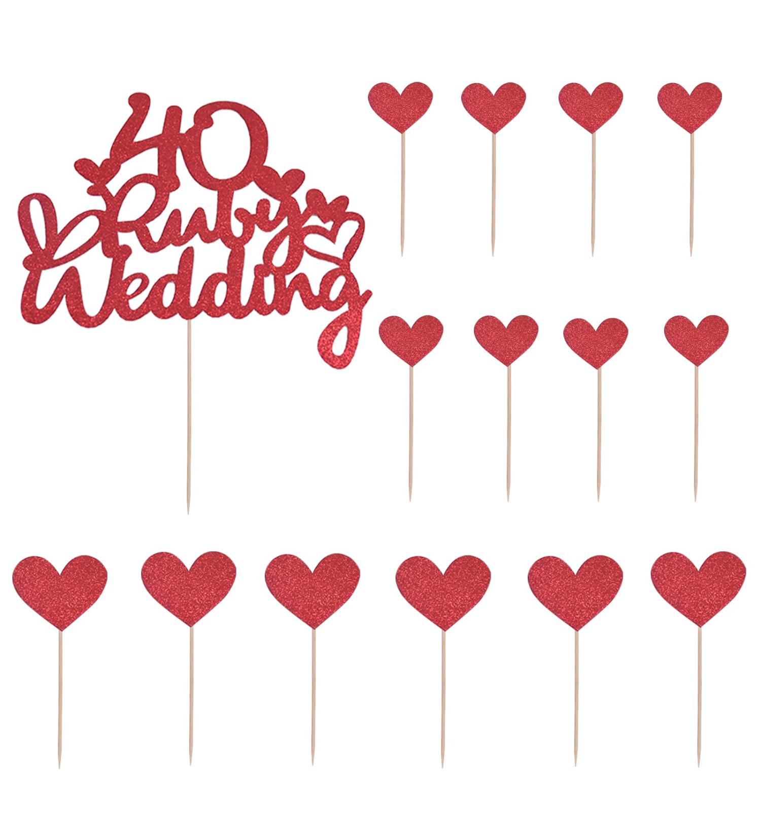 1 Pc 40th Anniversary Cake Toppers Ruby Wedding Cake Toppers with 14Pcs Heart Cake Decorations Toppers Red 40th Wedding Anniversary Cake Decorations Glitter Cake Topper for Celebration Party Supplies - Buy Online on SooperMarket.com