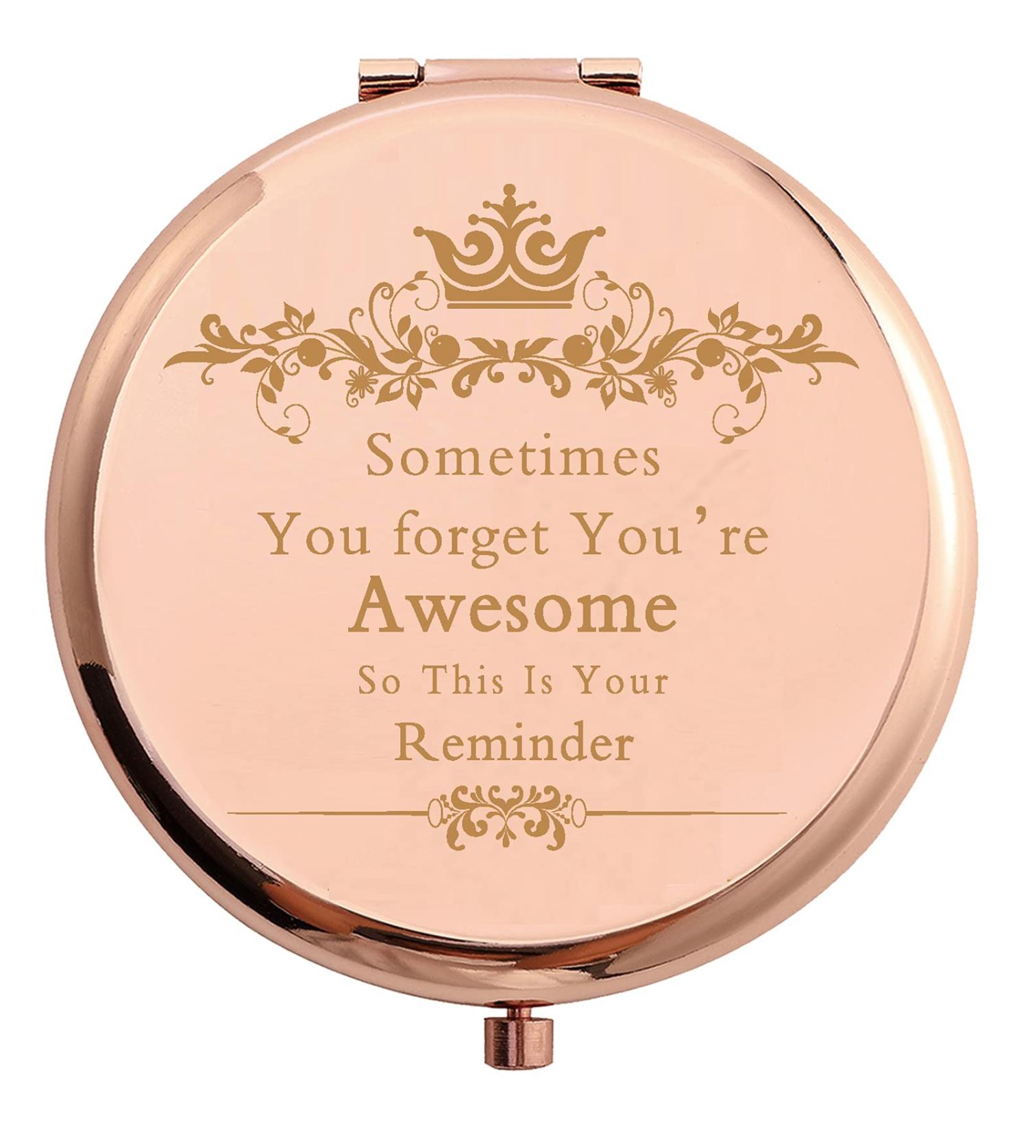 COFOZA Rose Gold Stainless Steel Compact Pocket Makeup Mirror - Inspirational Gift with Gift Box - Buy Online on SooperMarket.com