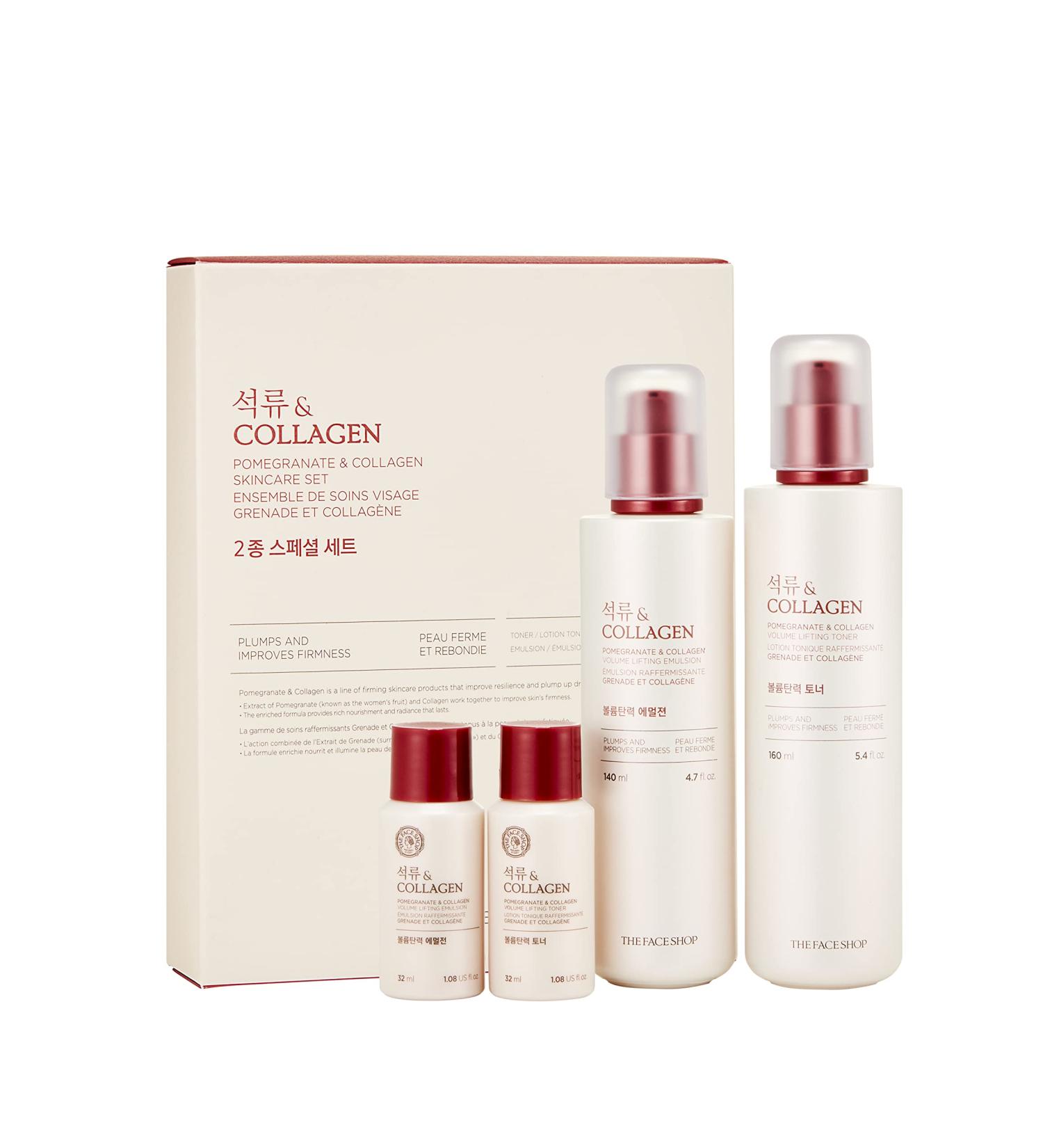 The Face Shop Pomegranate & Collagen Skincare Set | Deep Revitalizing Emulsion for Moisture Barrier Strengthening | Plump & Smoothen Skin | Korean Skincare Set K-Beauty