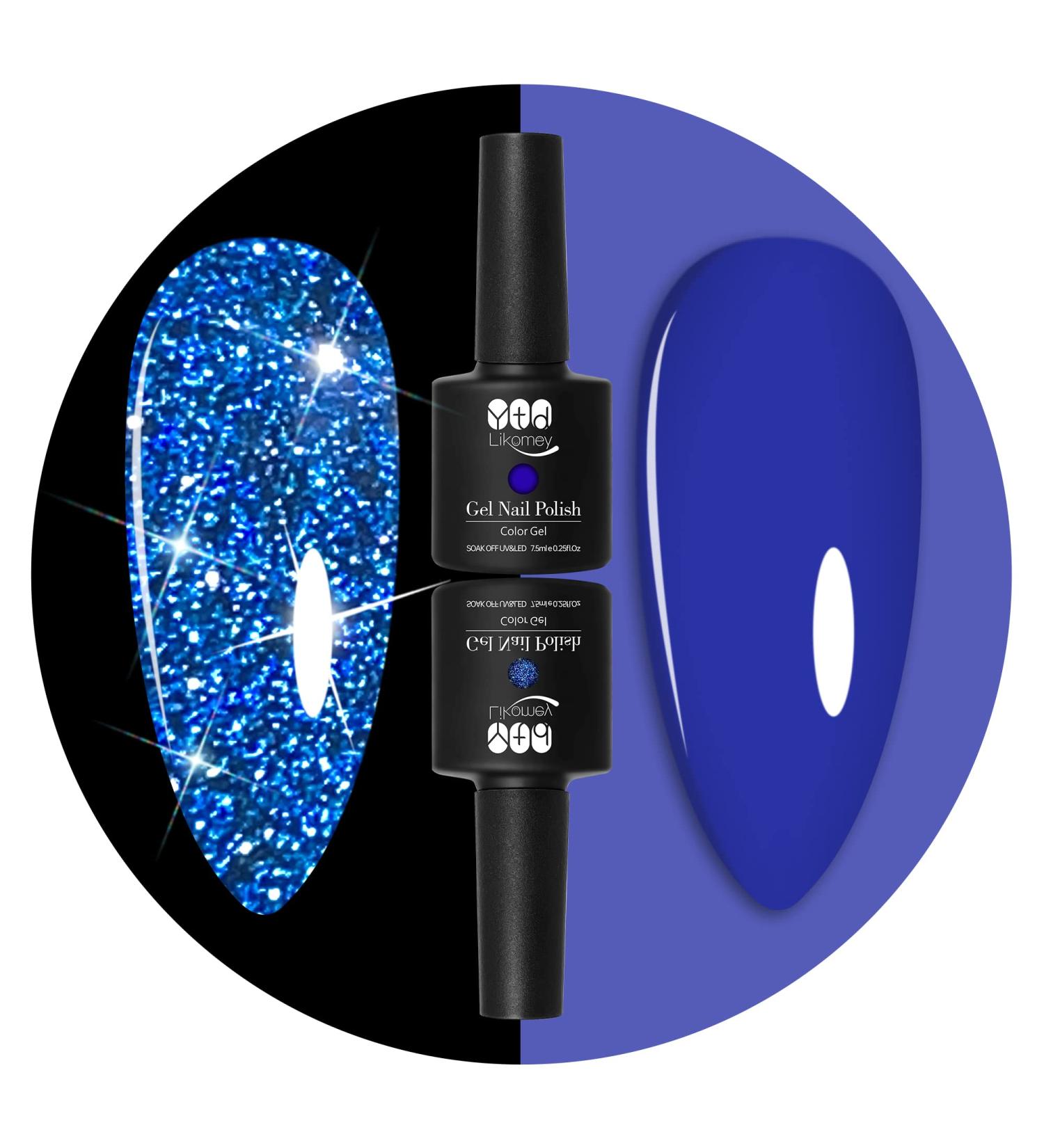 YTD Likomey Reflective Glitter Gel Nail Polish Set - Sapphire Blue & Pure Klein Blue Fashion Colors - Gold Combo Kit - Super Sparkly Diamond Disco DJ UV Top Coat - 2 Pcs (7.5ml each) - Buy Online on SooperMarket.com