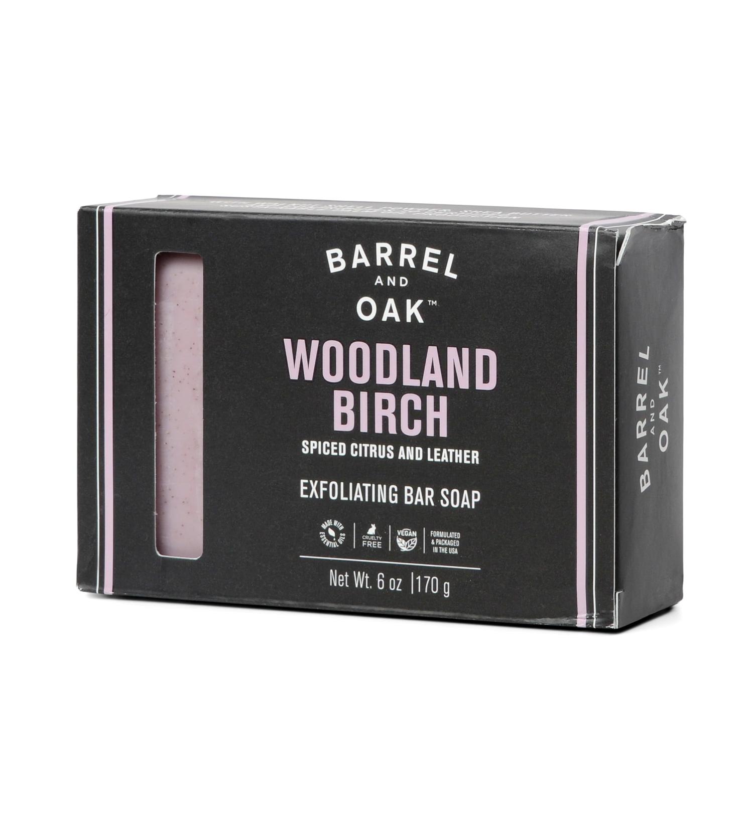 Barrel & Oak Exfoliating Bar Soap for Men - Deep Clean Pores Removes Dead Skin Vegan Sustainable Palm Oil & Charcoal Powder - Woodland Birch 6 oz - Buy Online on SooperMarket.com