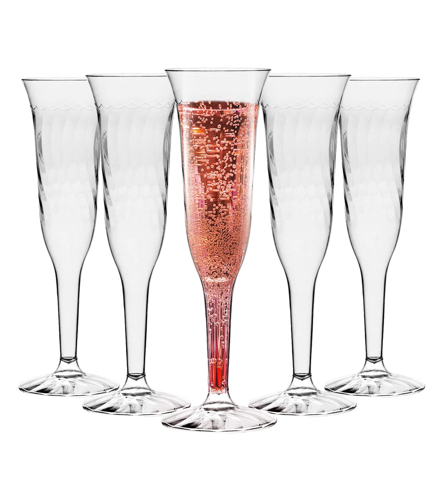 96 Disposable Crystal Cut Plastic Champagne Flutes - Unbreakable Clear Glasses for Parties and Events - 5.5oz - Buy Online on SooperMarket.com