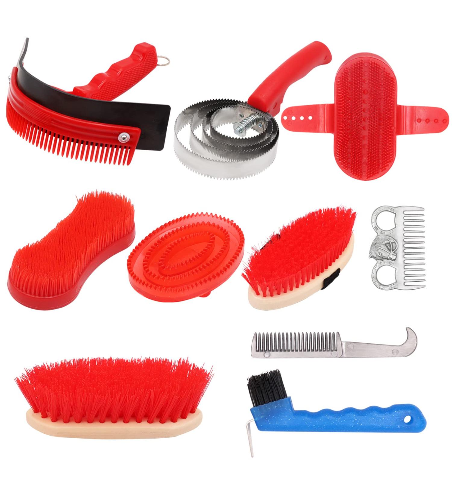 BREUAILY Horse Grooming Kit 10pcs Professional Horse Soft Massage Brush Kit Portable Horse Cleaning Tool Kit Horse Hair Brush Curry Comb Hoof Pick for Horse Cow Pony - Buy Online on SooperMarket.com
