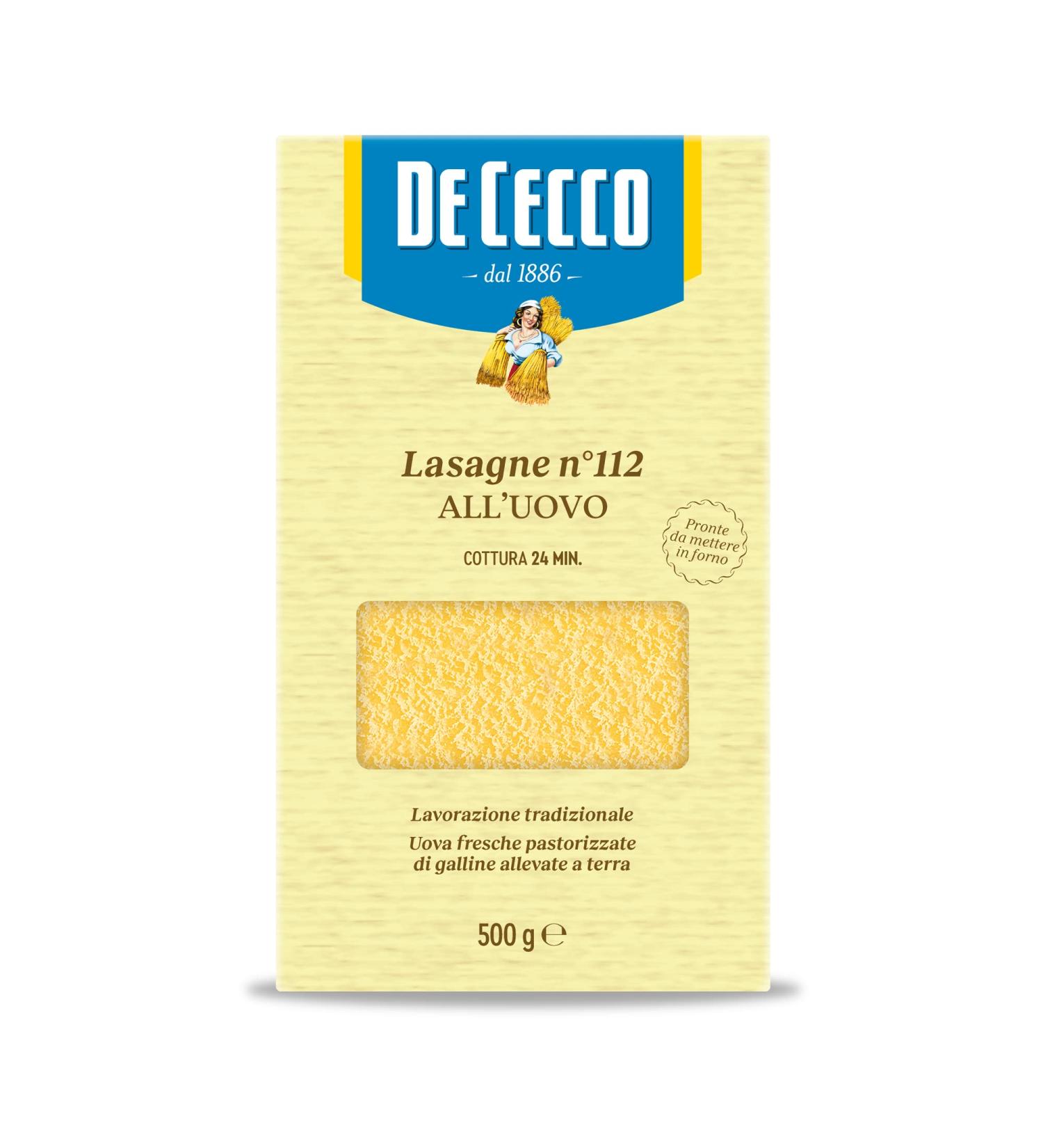 De Cecco Lasagna All'uovo n.112 (500g) - Authentic Italian Pasta for Delicious Homemade Lasagna - Buy Online on SooperMarket.com