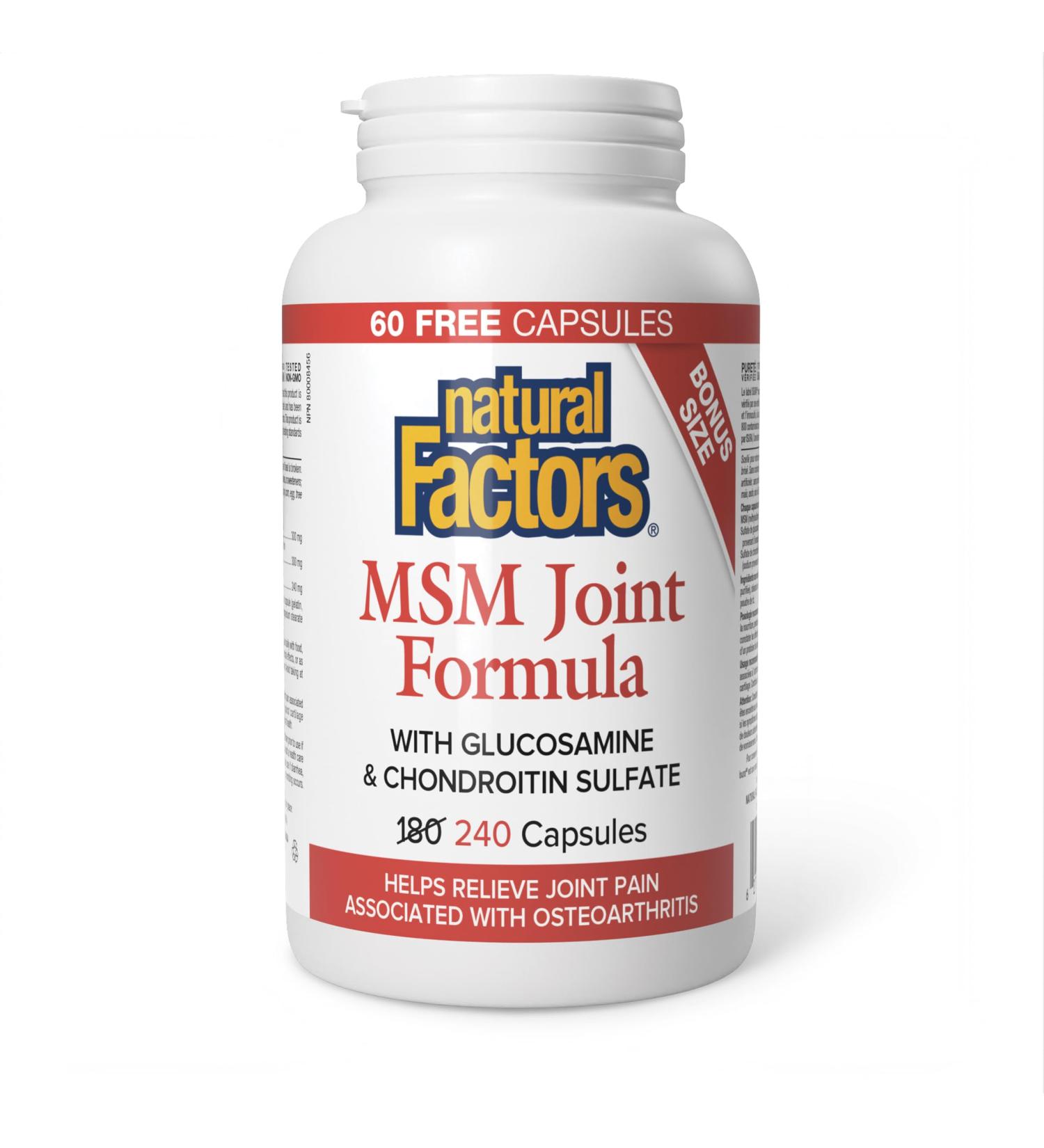 Natural Factors MSM Joint Formula Bonus Size - 240 capsules - Buy Online on SooperMarket.com