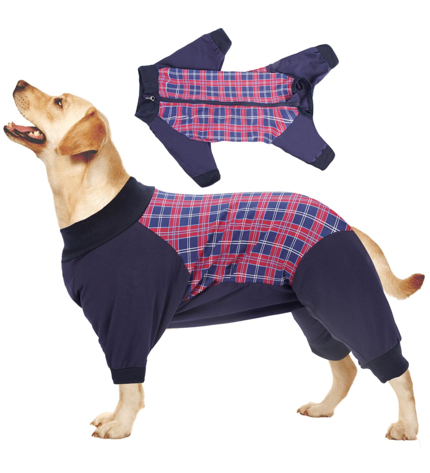 Heywean Hundebody for After Surgery - Long-Sleeved Dog Relaxation Suit Zipper Design XL Red Checked - Ideal for Post-Op Recovery for Dogs - Buy Online on SooperMarket.com